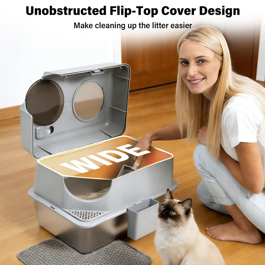 Stainless Steel Extra Large Enclosed Cat Litter Box Z1565