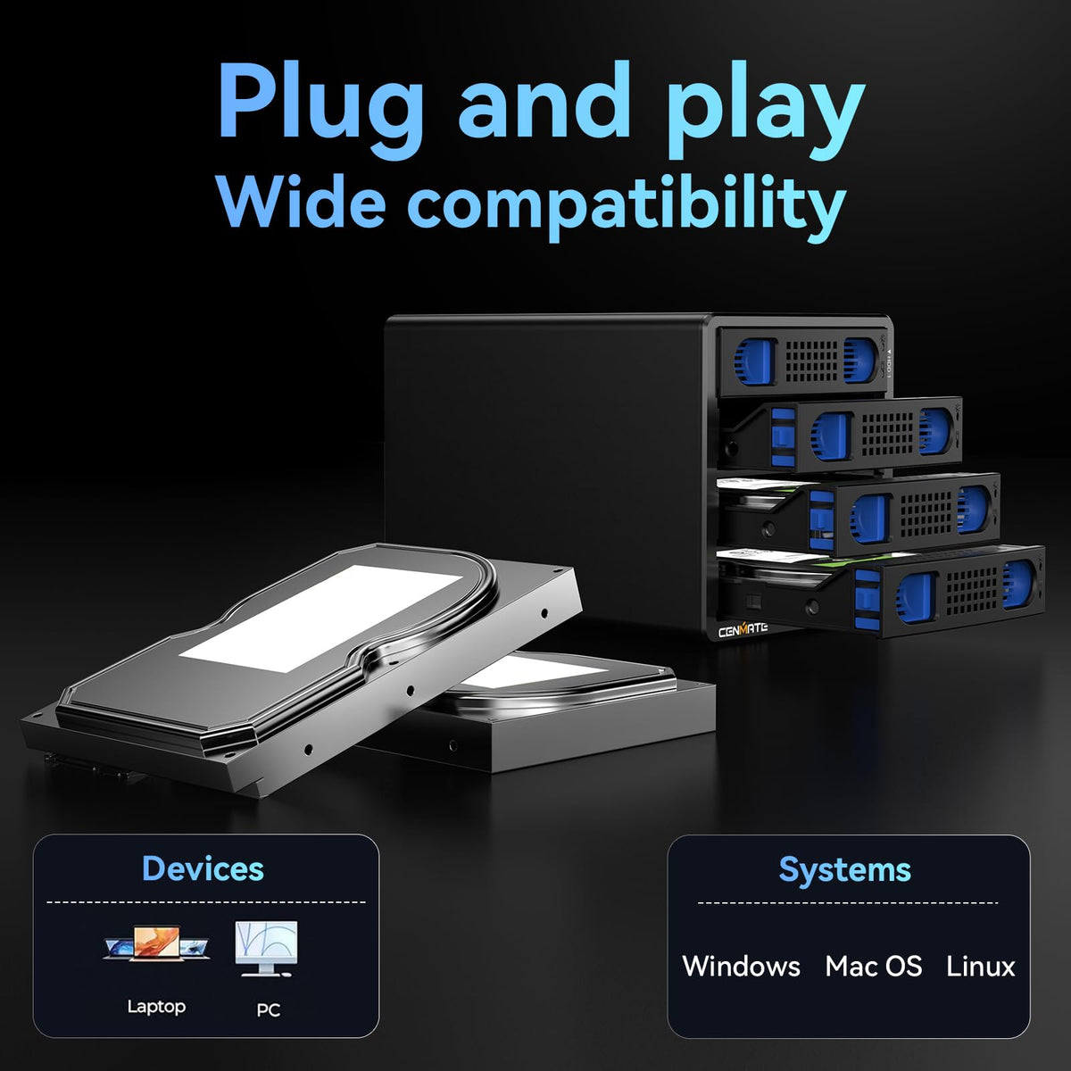 4 Bay Hard Drive Enclosure with Cooling Fan M338344