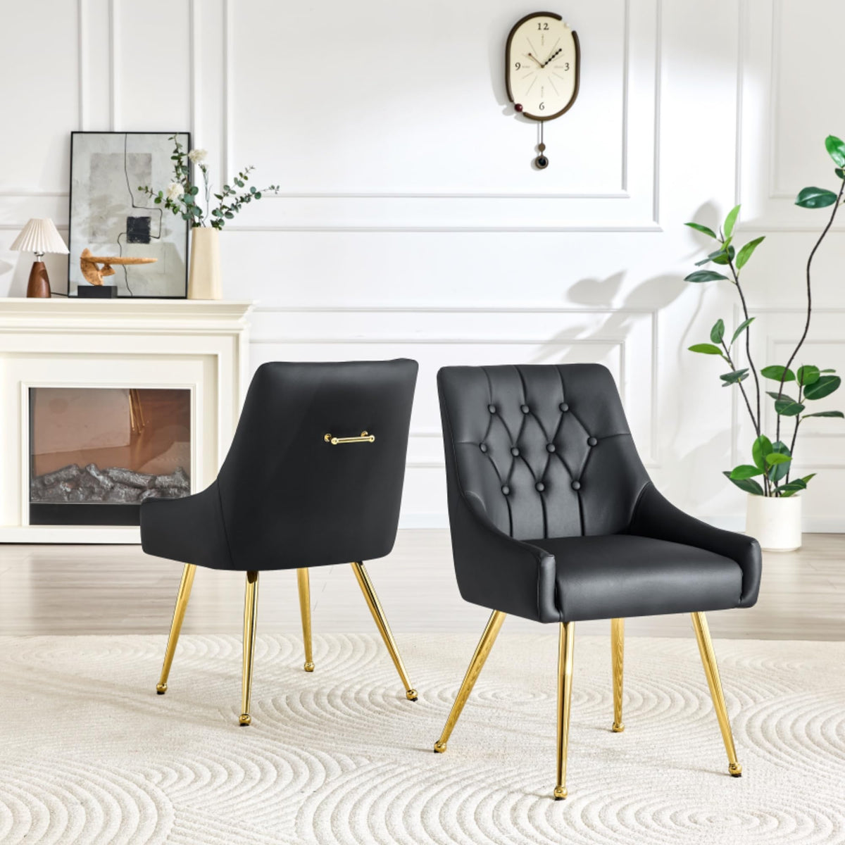 Black Leather Upholstered Dining Chair Set of 2 L432