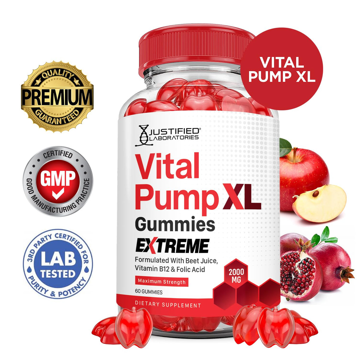 2000MG Beet Juice ACV Pomegranate B12 Vegan Non GMO Gummies U66375