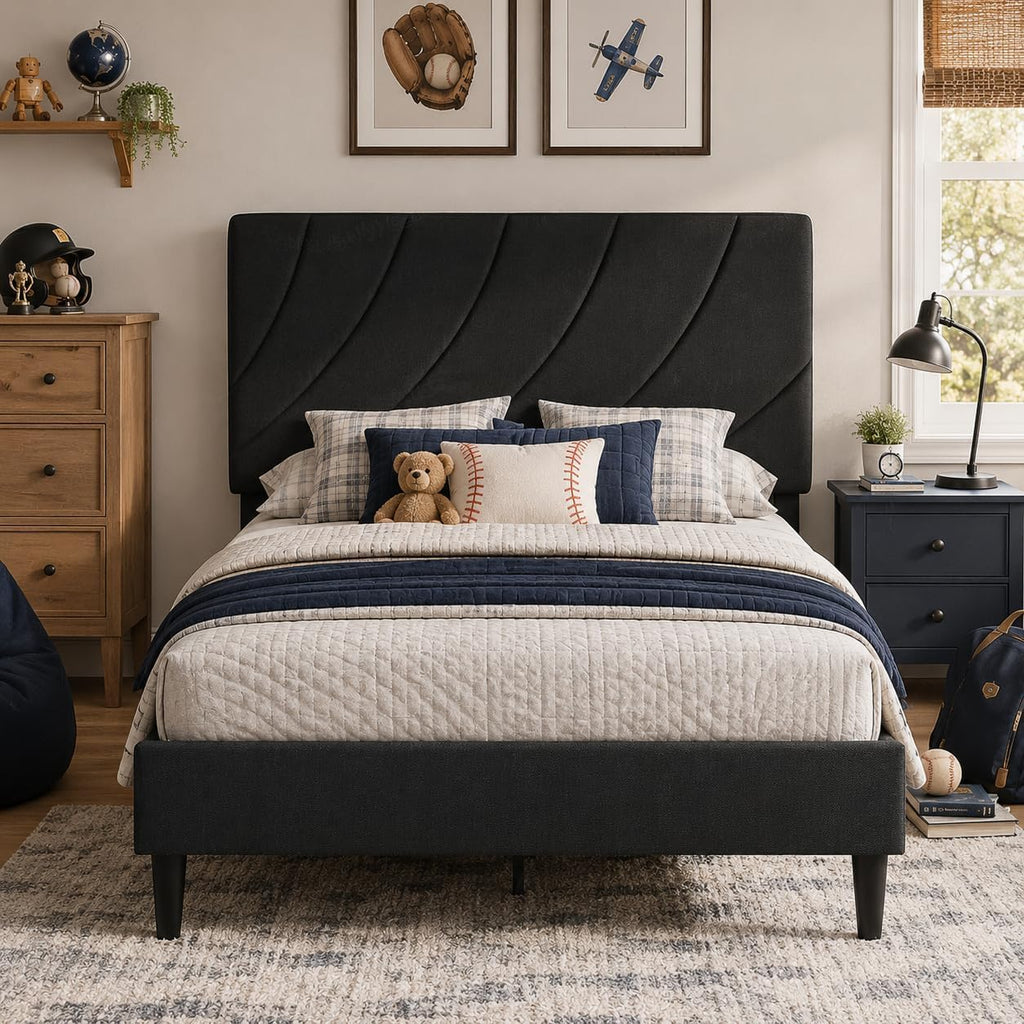 Twin Bed Frame with Adjustable Headboard, Black U548138