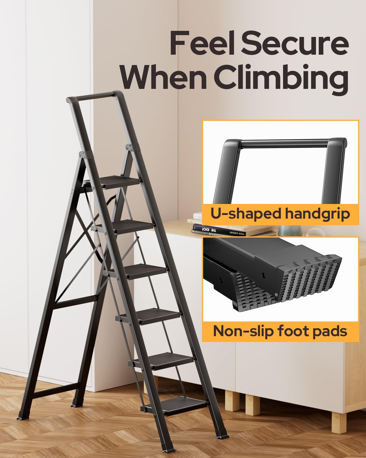 Black Foldable 6 Step Ladder B9218