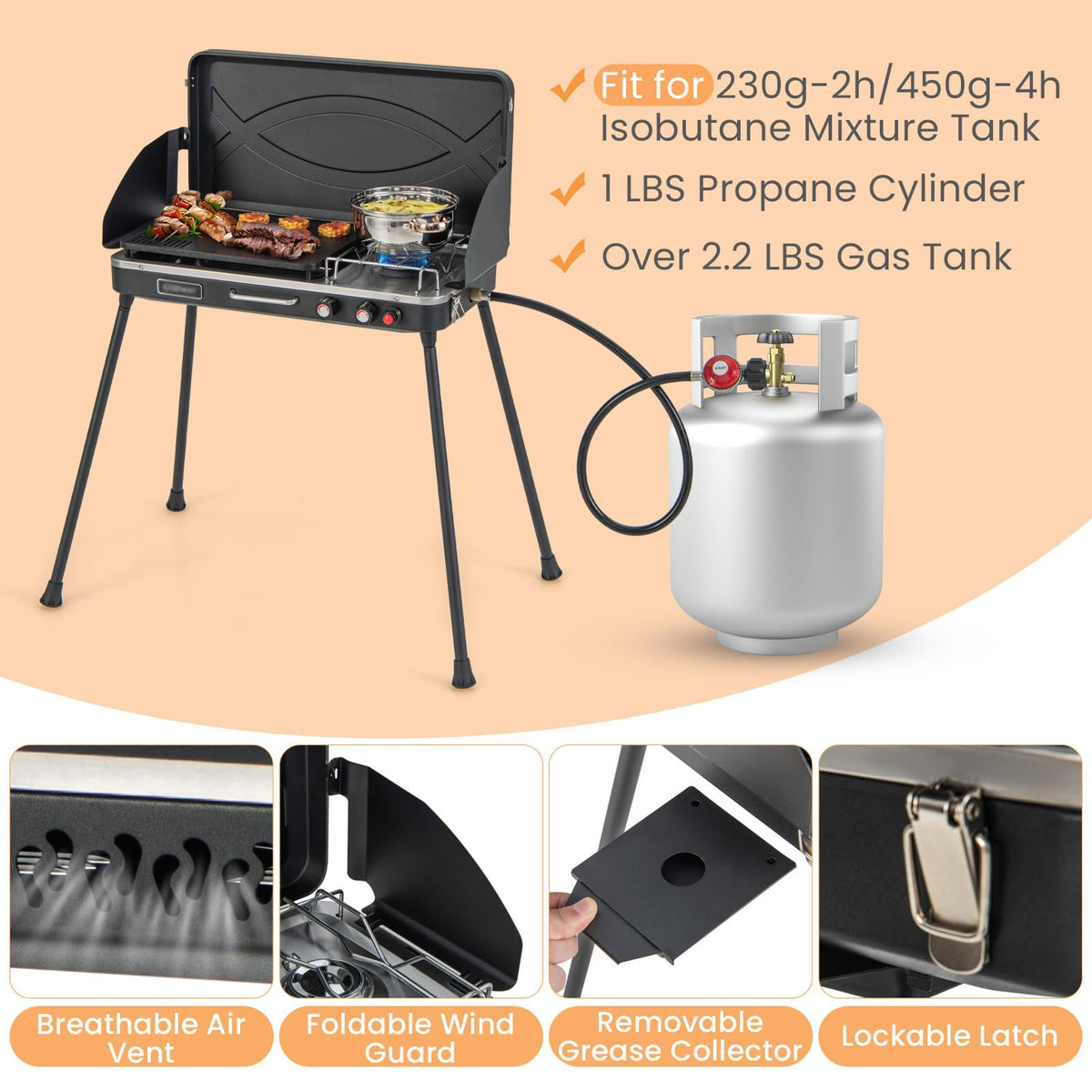 2-Burner Camping Stove with Removable Leg Stand J265