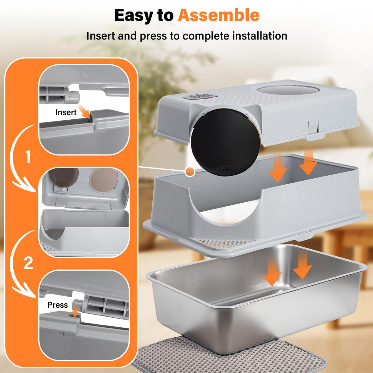 Stainless Steel Extra Large Enclosed Cat Litter Box Z1565