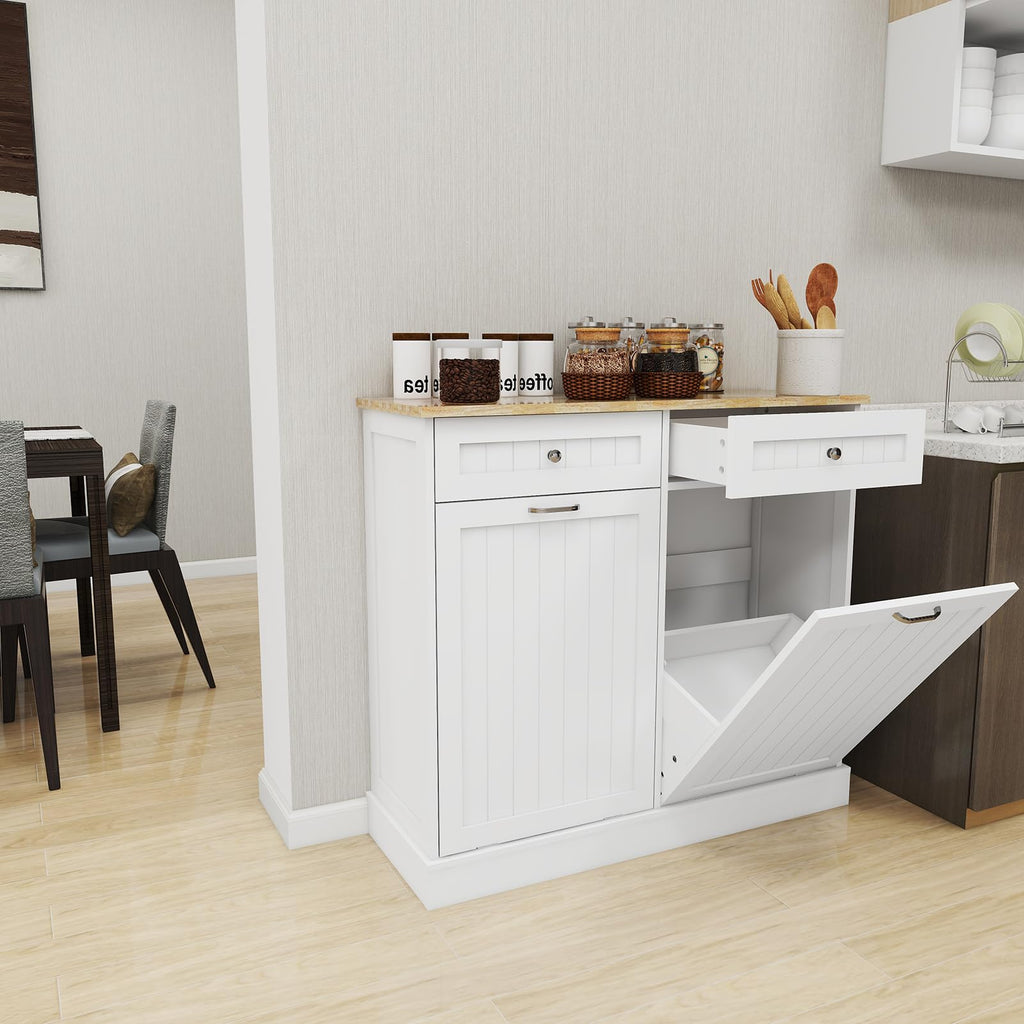 White Double Tilt Out Trash Cabinet with 2 Drawers O37002