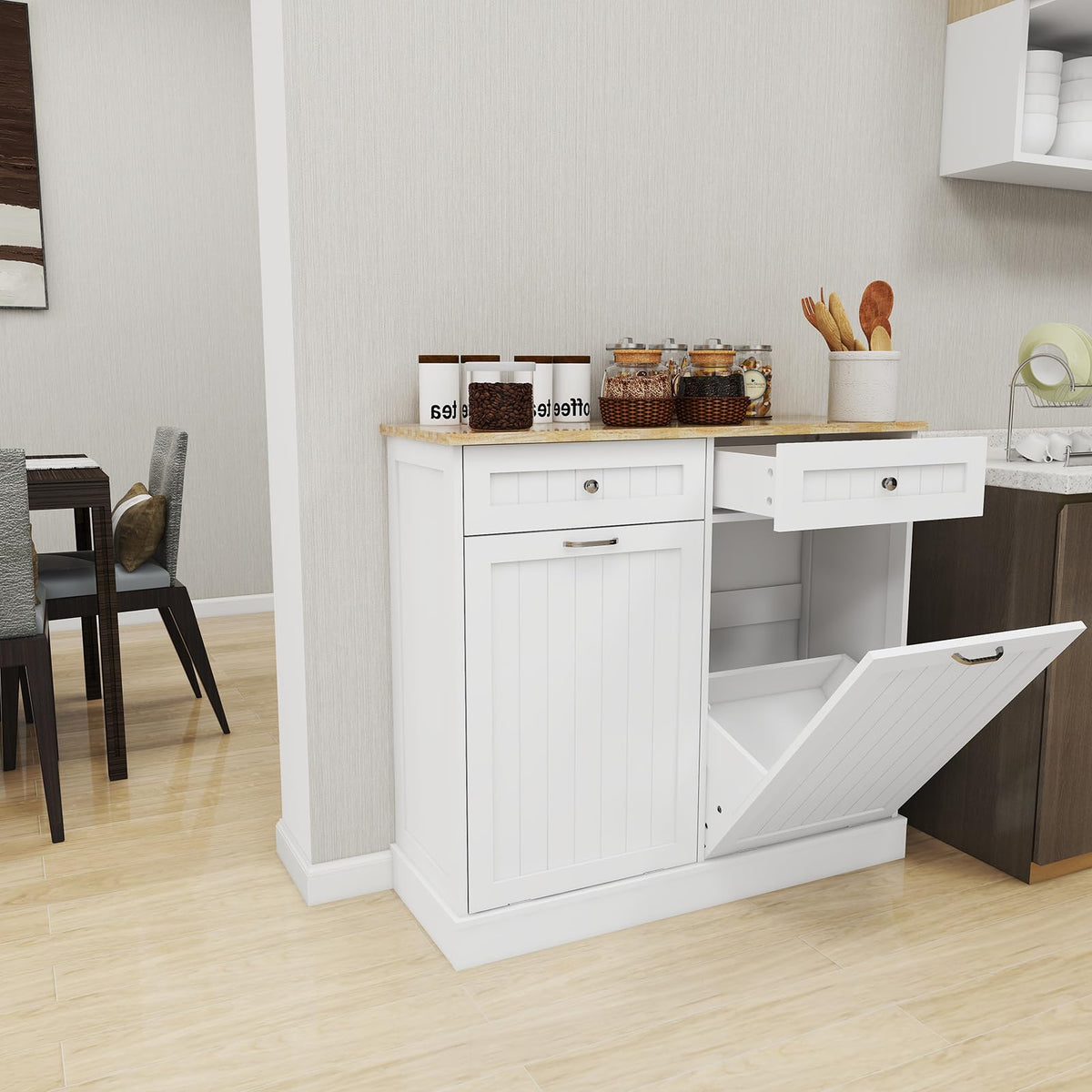 White Double Tilt Out Trash Cabinet with 2 Drawers O37002