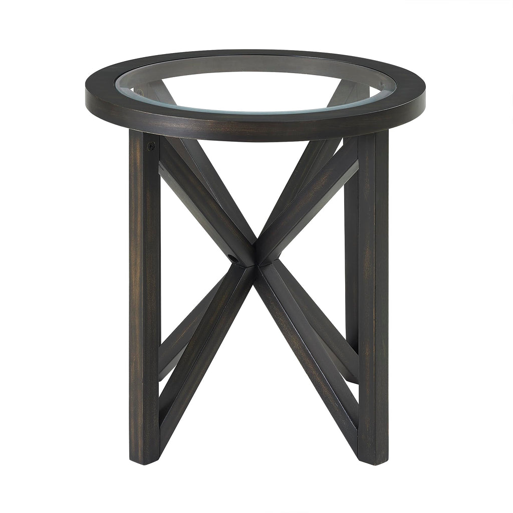 Black Tempered Glass Round Side Table A692