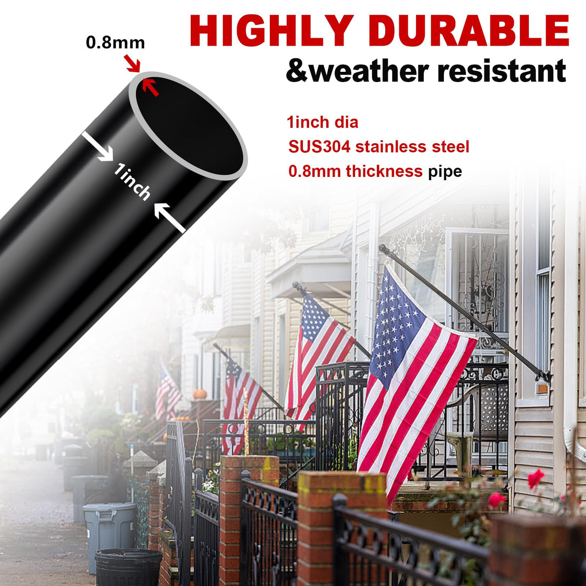 5ft Stainless Steel Flag Pole Kit with Bracket Y166