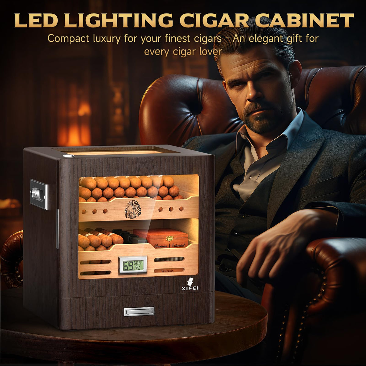 Cigar Humidor Cabinet with Digital Hygrometer and 2 Humidifiers B282252