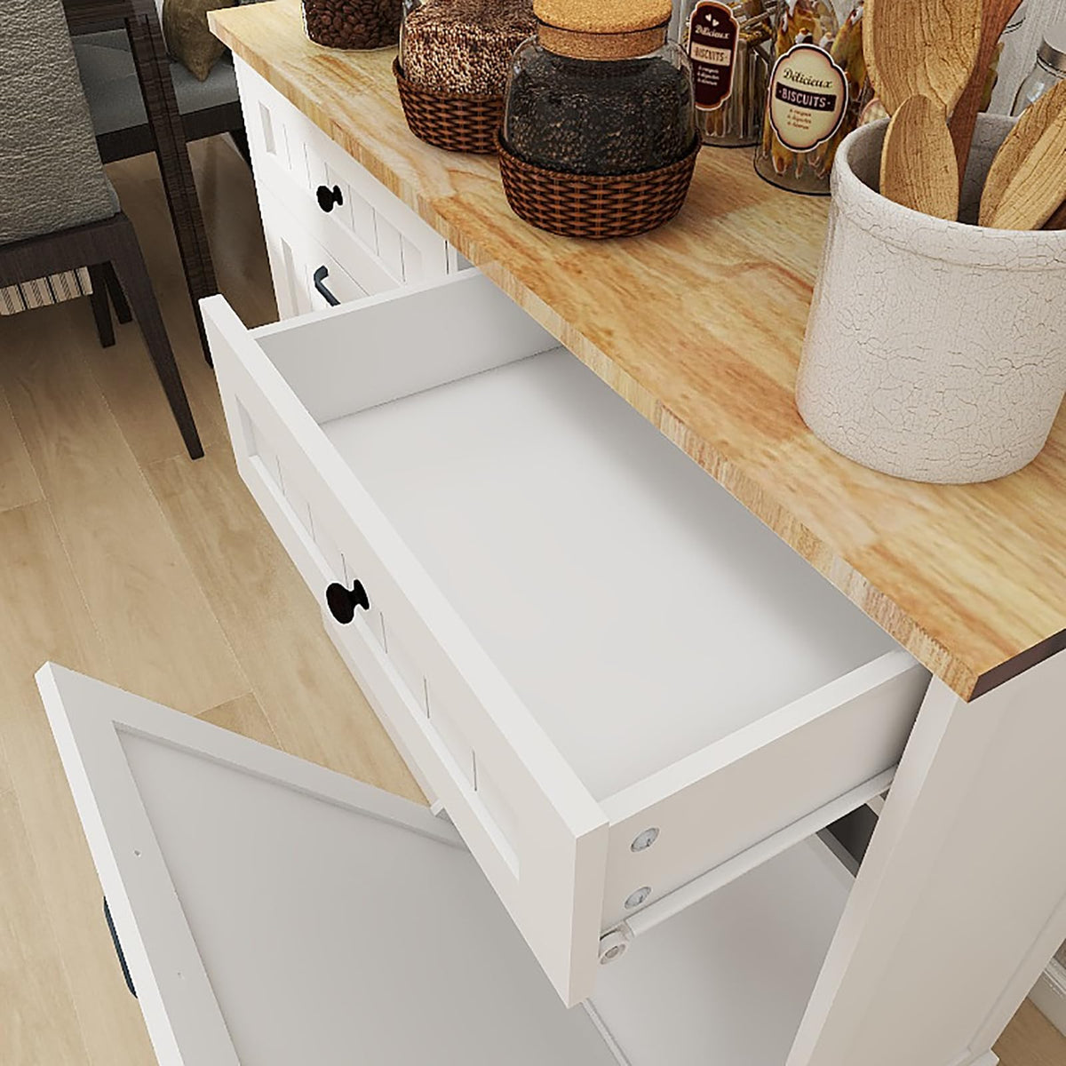 White Double Tilt Out Trash Cabinet with 2 Drawers O37002