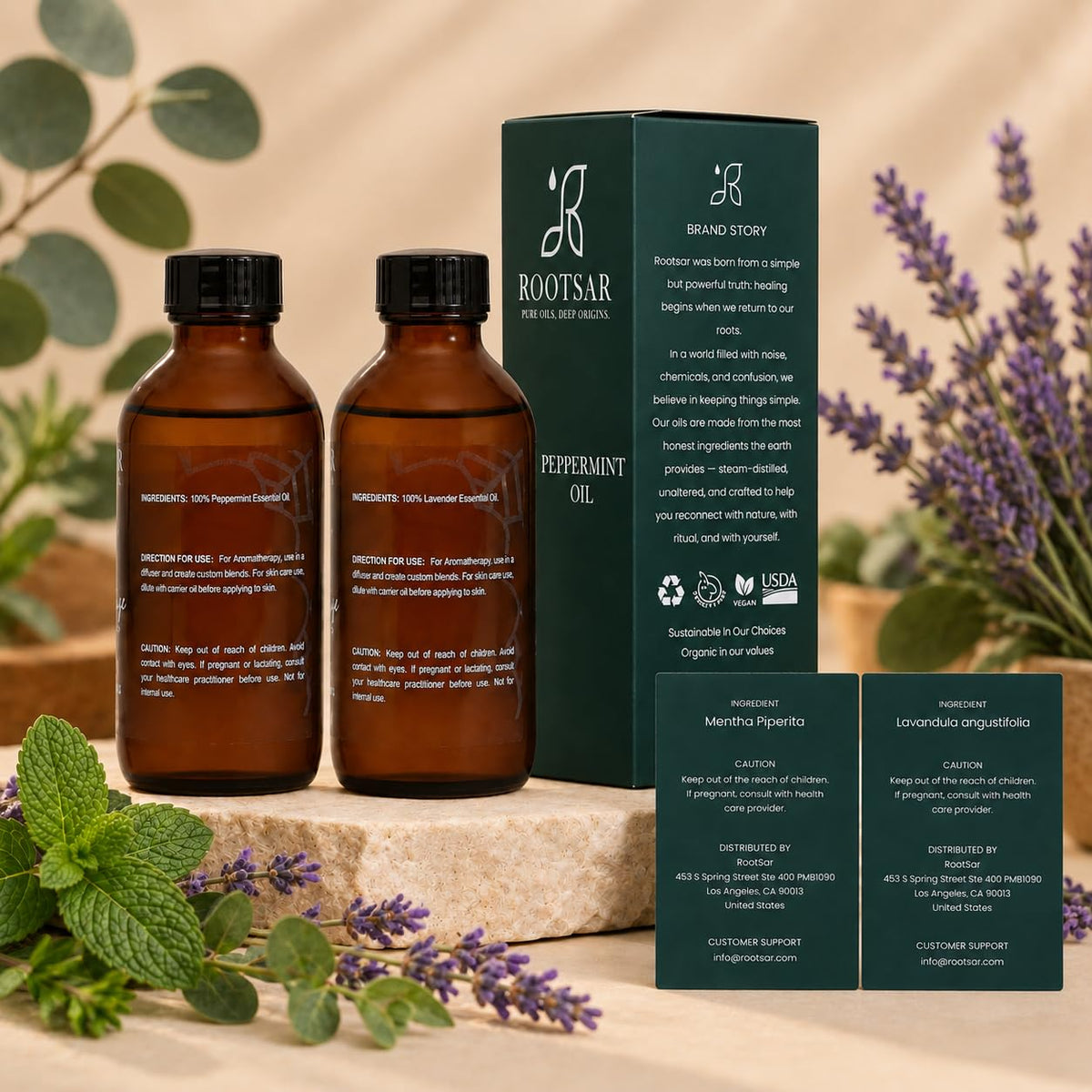 Lavender and Peppermint Essential Oils 4 Fl Oz O539078