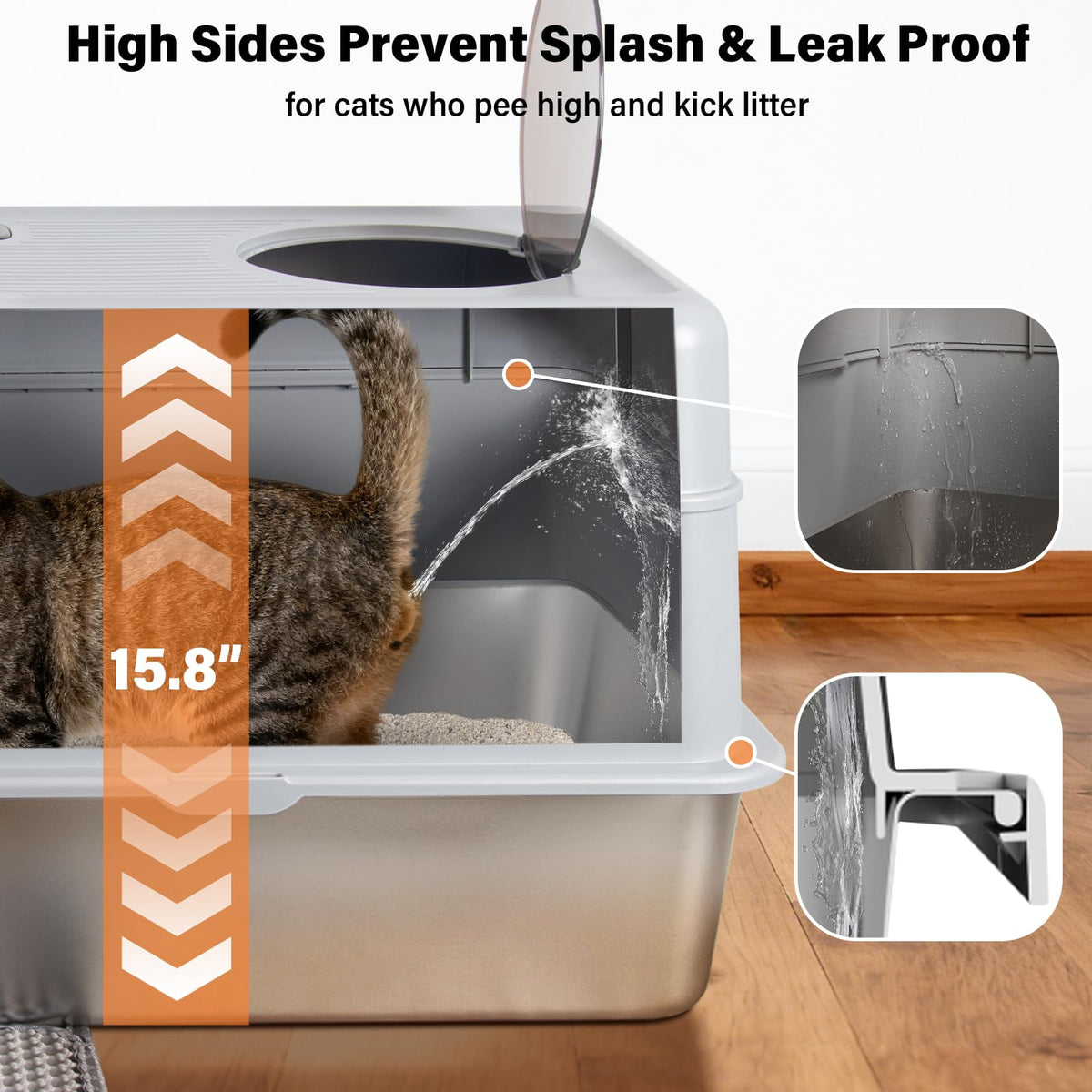 Stainless Steel Extra Large Enclosed Cat Litter Box Z1565