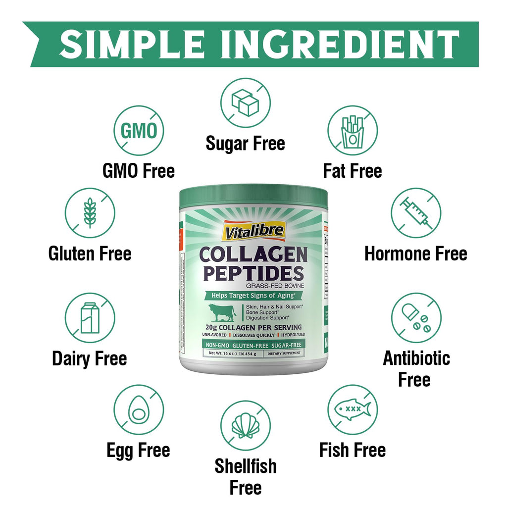 Bovine Collagen Peptides Powder, Hydrolyzed Type I & III, Unflavored, 16oz K21779
