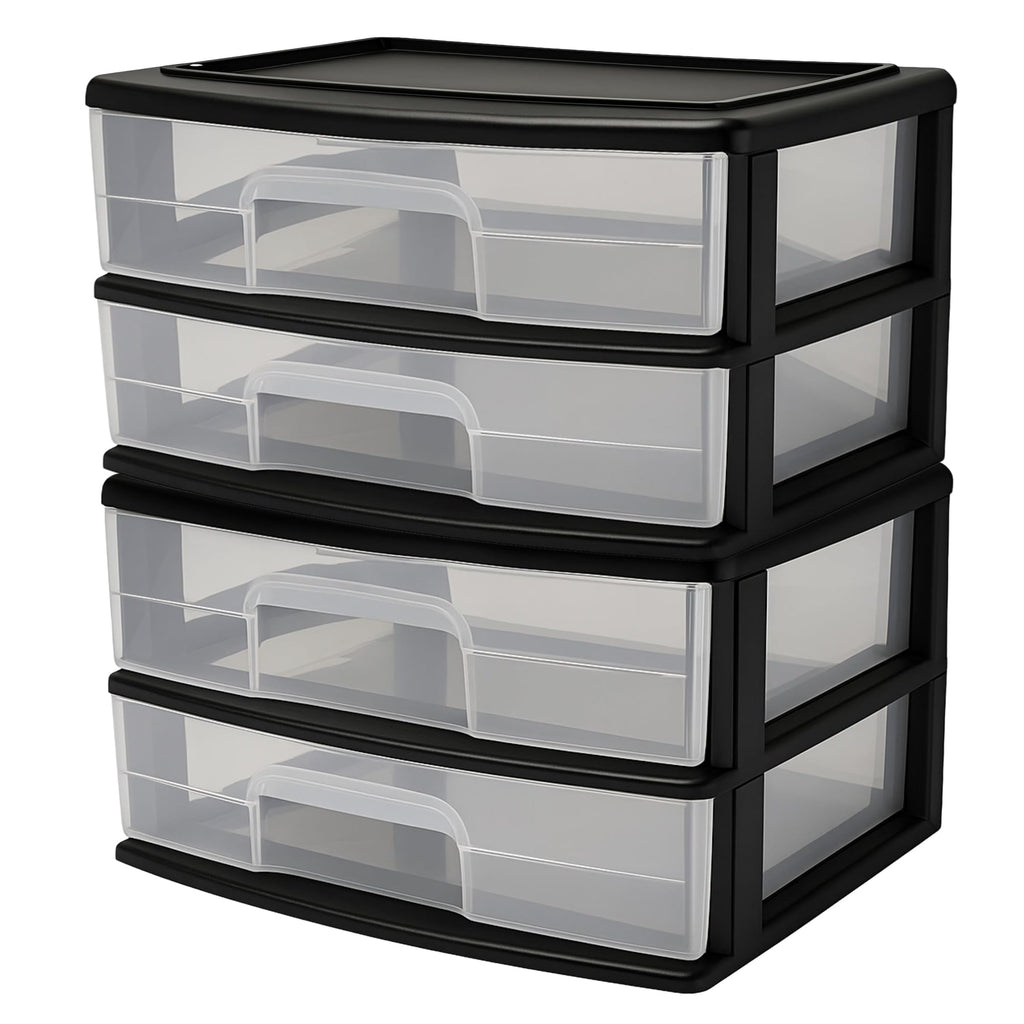 2-Tier Black Storage Drawer Tower, 2 Pack W34465