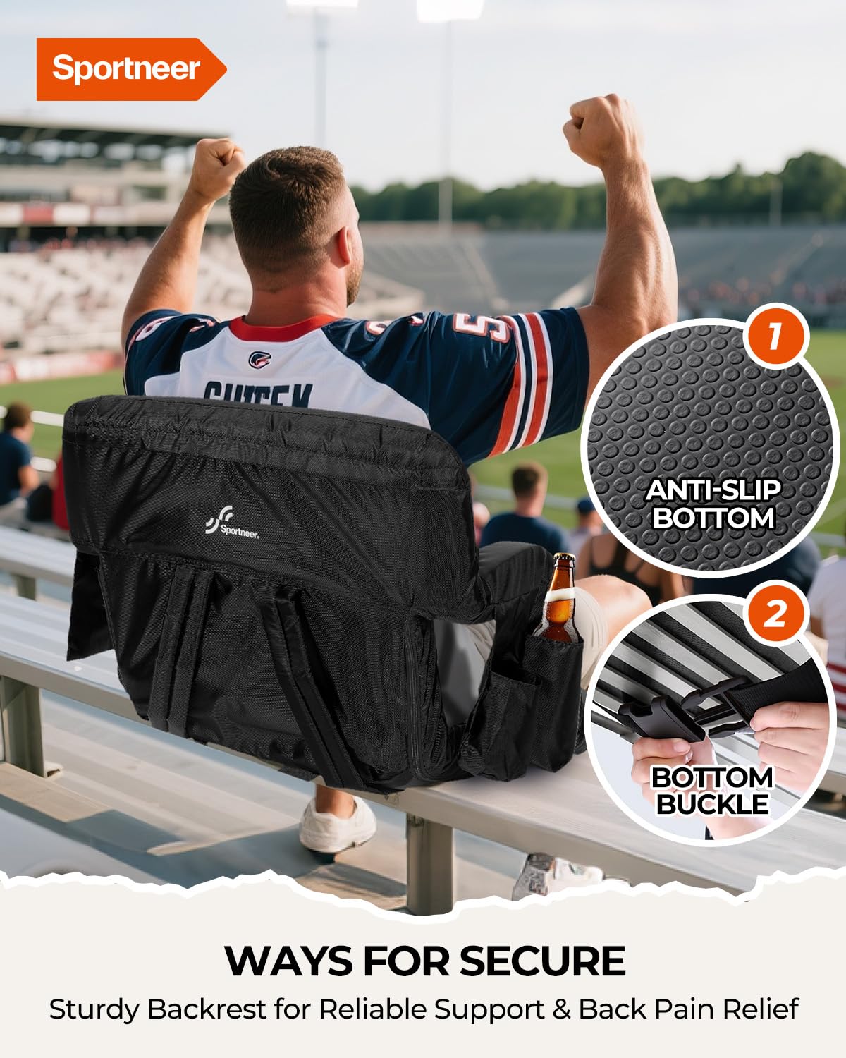 Stadium Seats with Back Support 2.5'' Thick Cushion 6 Adjustable Angle Bleacher Seat with Armrest O3948