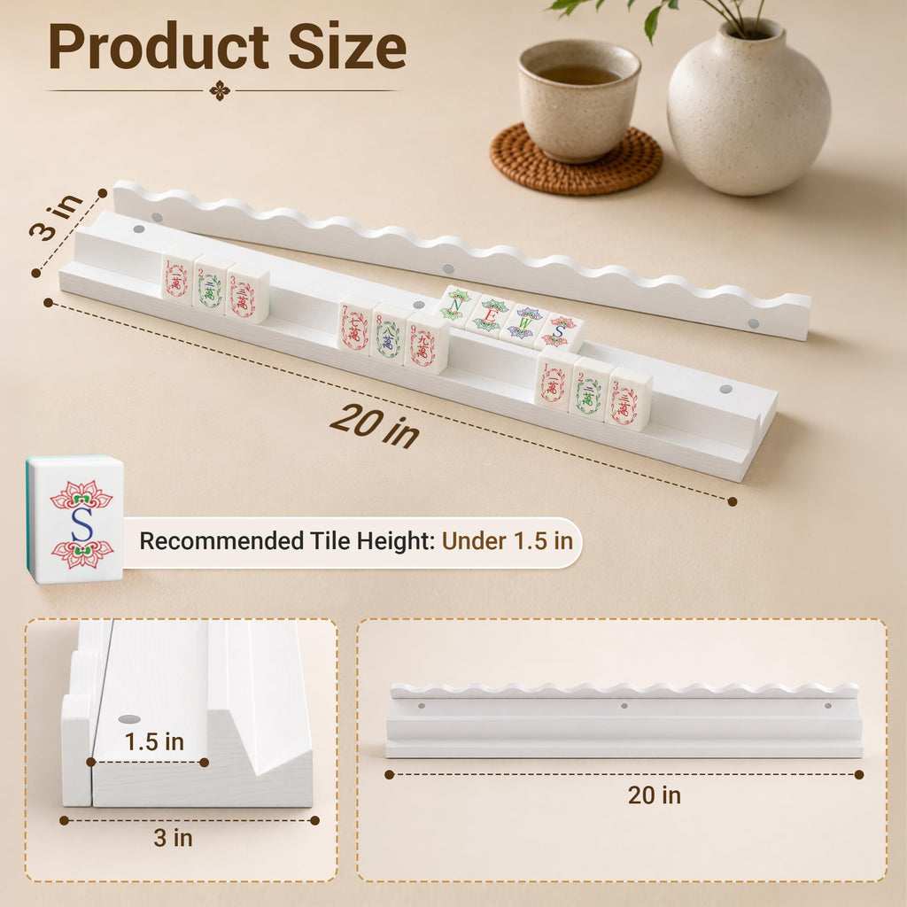 White Scalloped Wooden Mahjong Racks with Pushers Set of 4 I390751
