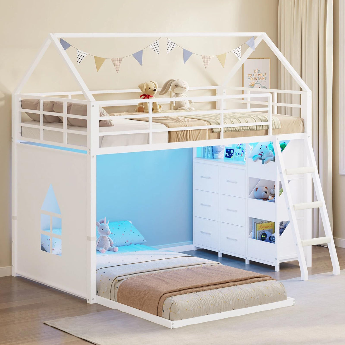 Twin Over Twin Bunk Bed with 6 Storage Drawers K7751