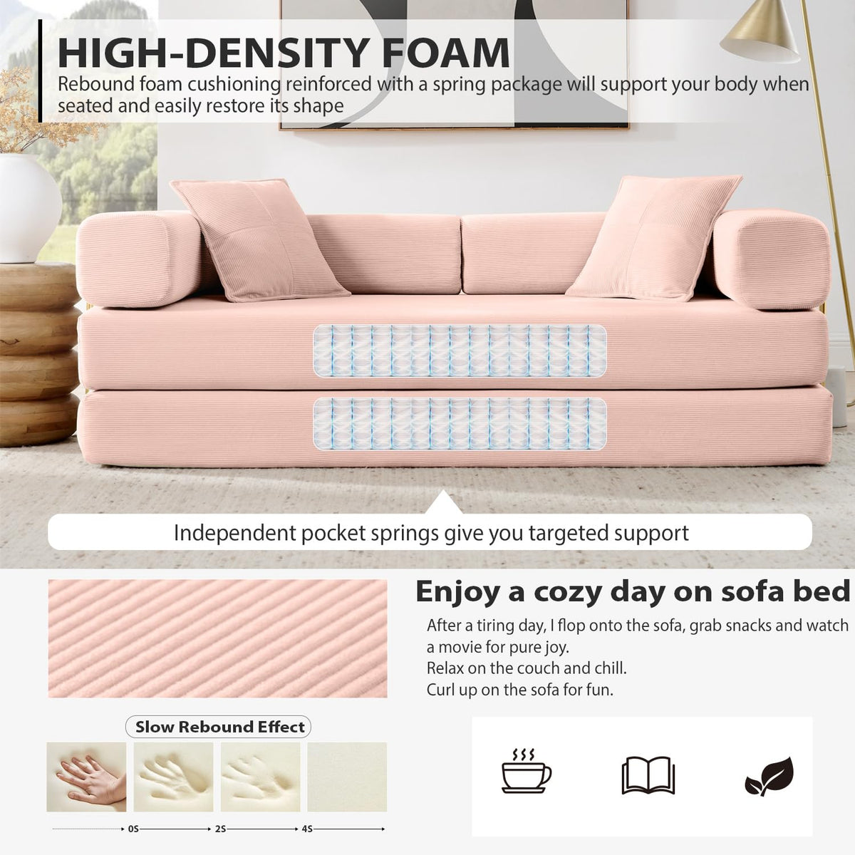 Pink Futon Sleeper Sofa Bed L339