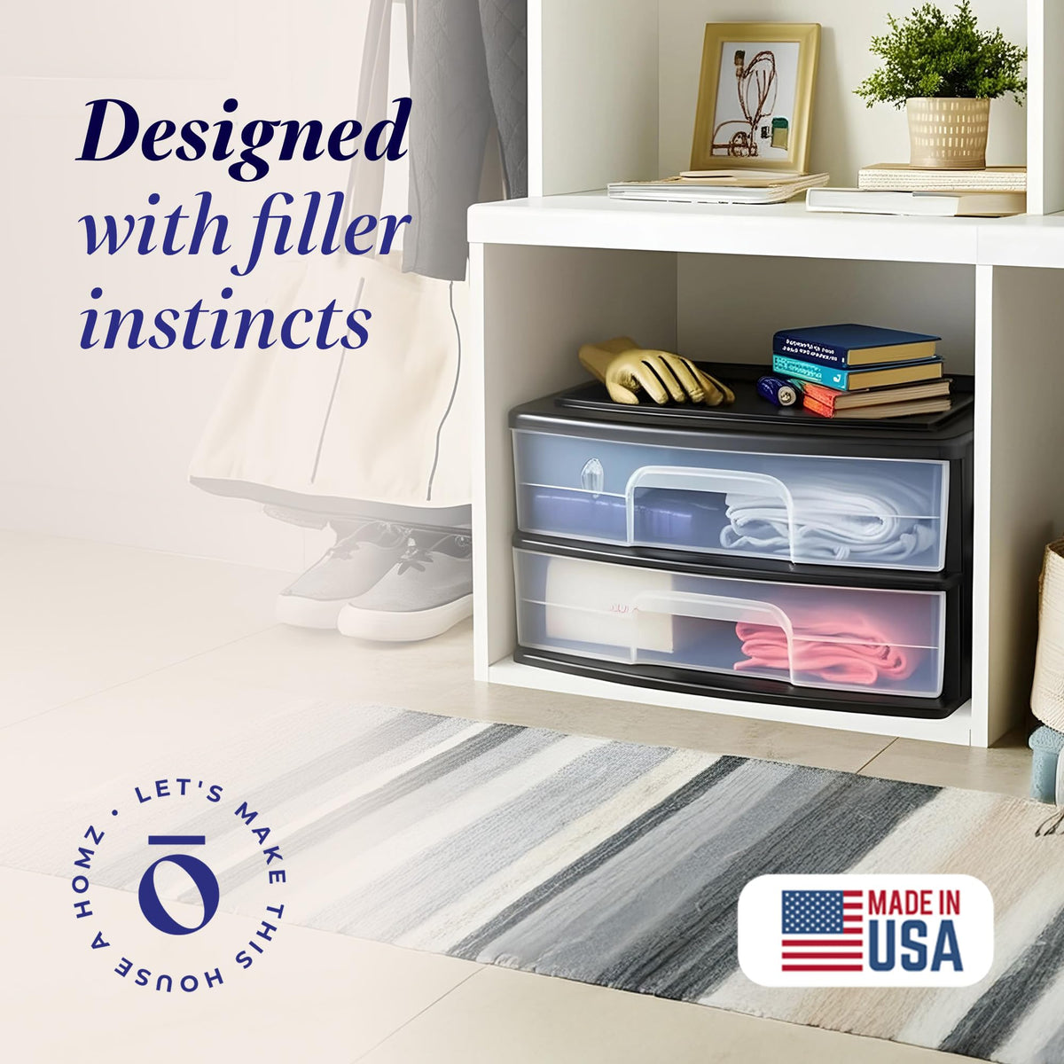 2-Tier Black Storage Drawer Tower, 2 Pack W34465