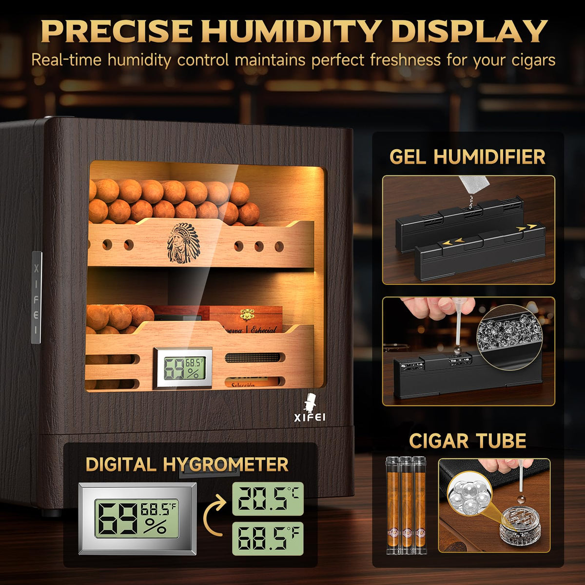 Cigar Humidor Cabinet with Digital Hygrometer and 2 Humidifiers B282252