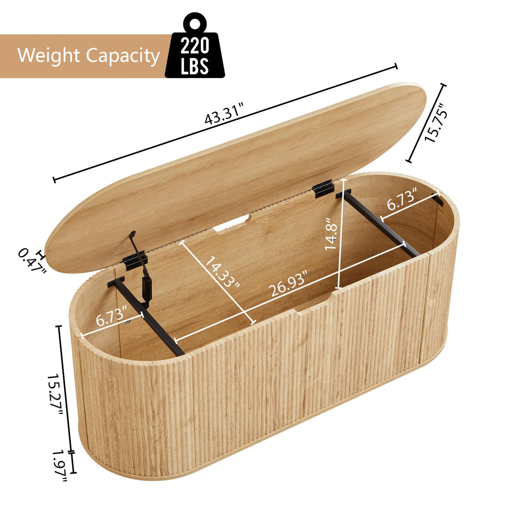 Natural Fluted Storage Bench with 4 Wheels W69135