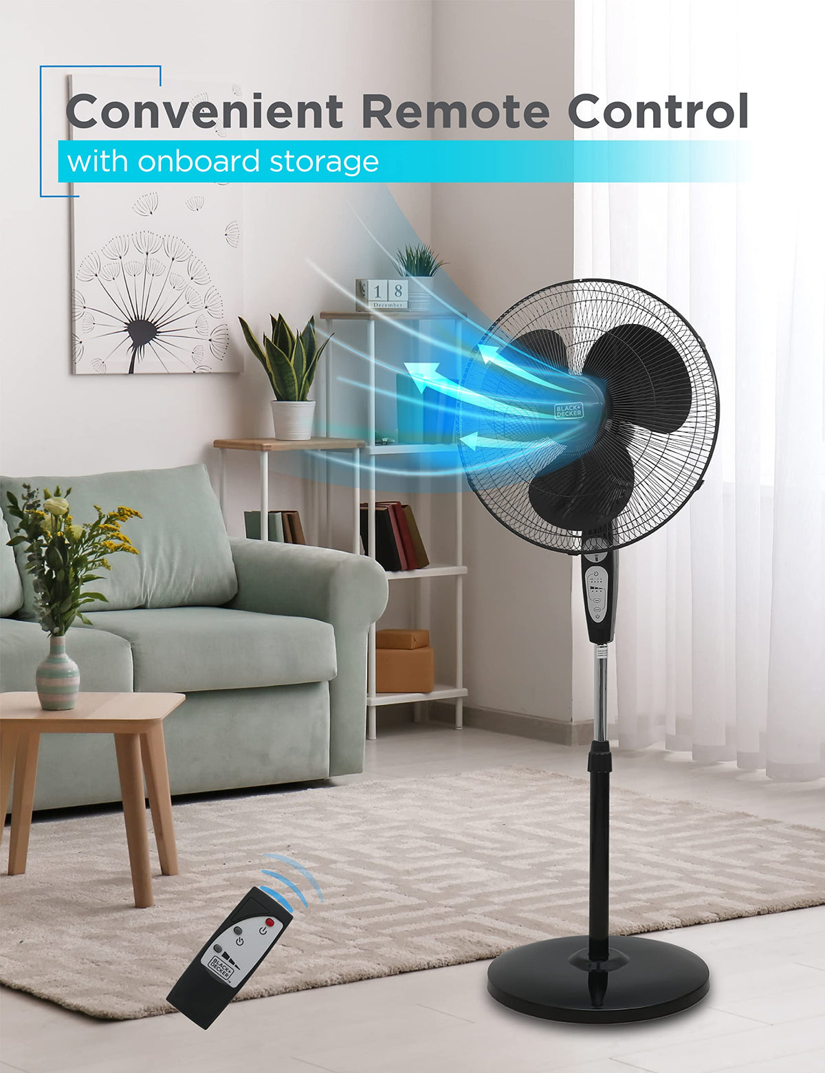 18" Oscillating Pedestal Fan with Remote, Black W878052