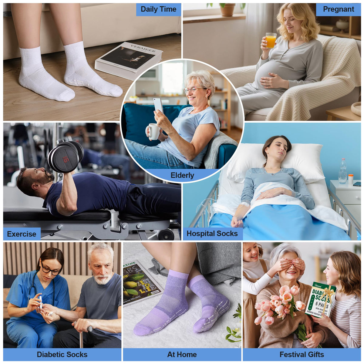 Non Slip Diabetic Ankle Socks 6 Pairs S674