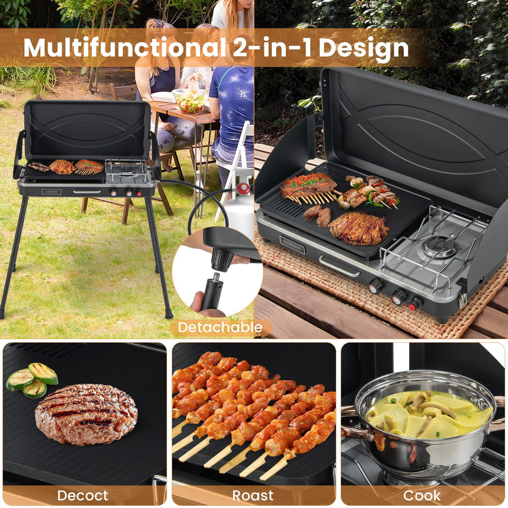 2-Burner Camping Stove with Removable Leg Stand J265