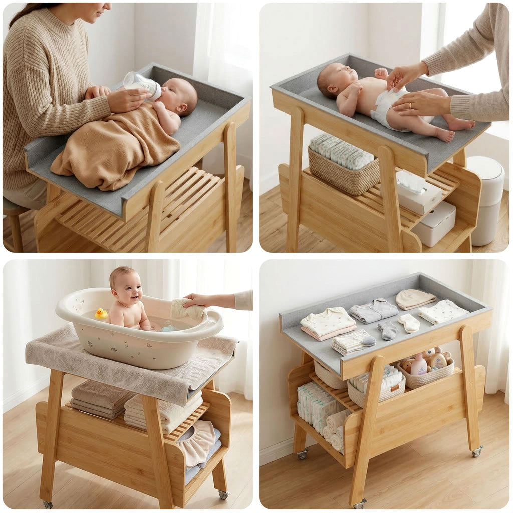 Flat Top Diaper Changing Station with Wheels and Changing Pad Z4199