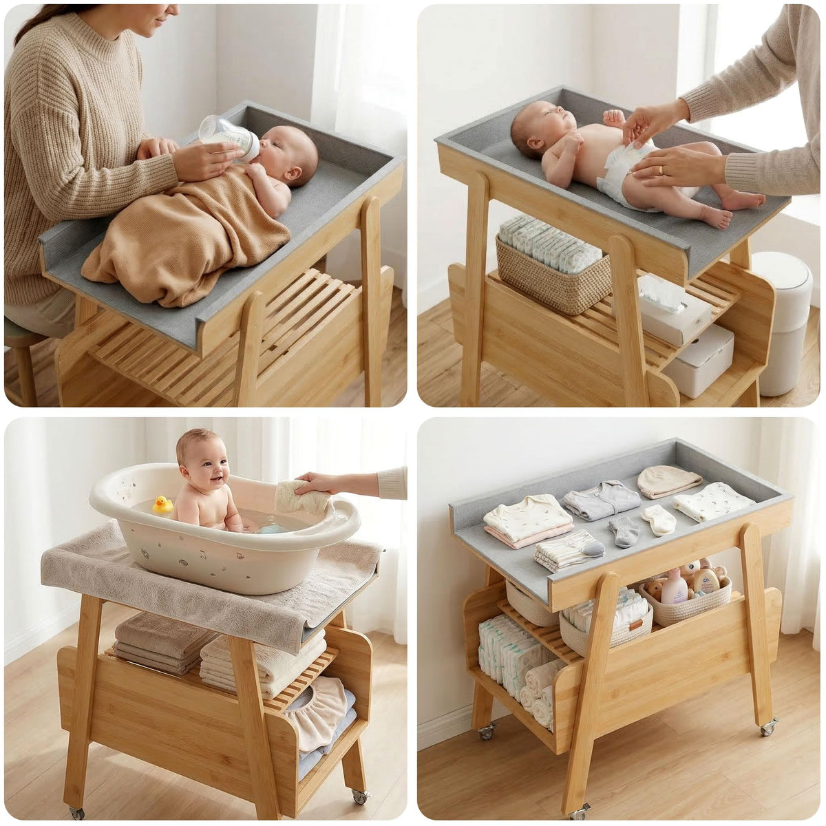 Flat Top Diaper Changing Station with Wheels and Changing Pad Z4199