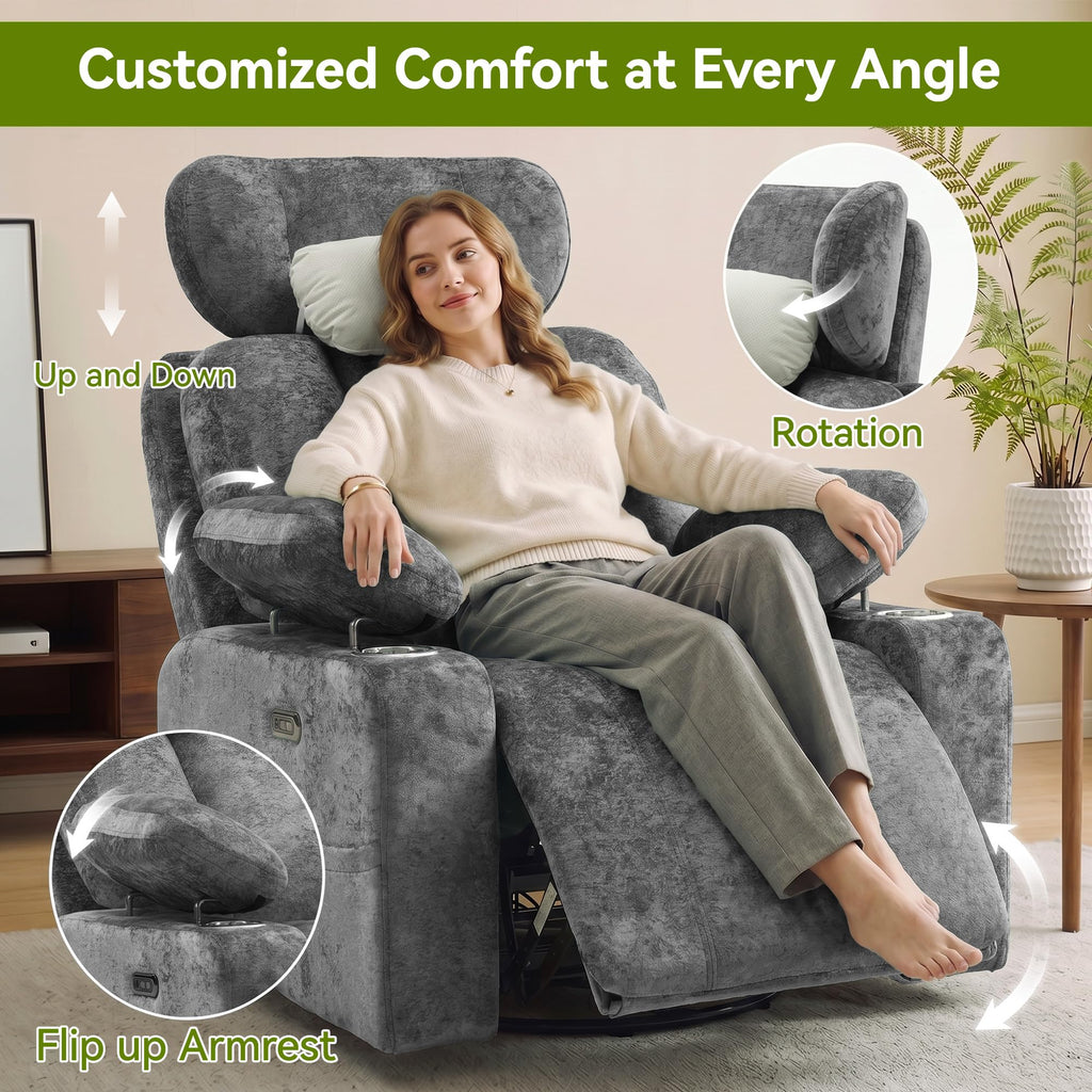 Dark Gray Swivel Rocking Recliner Chair with USB Charging T2903