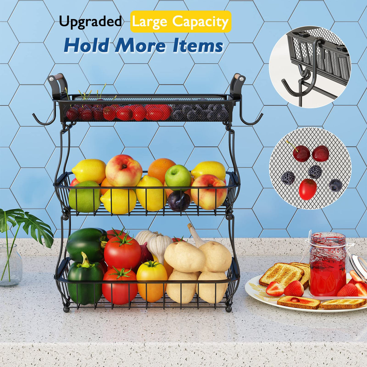 3 Tier Fruit Basket with 2 Banana Hangers L66663