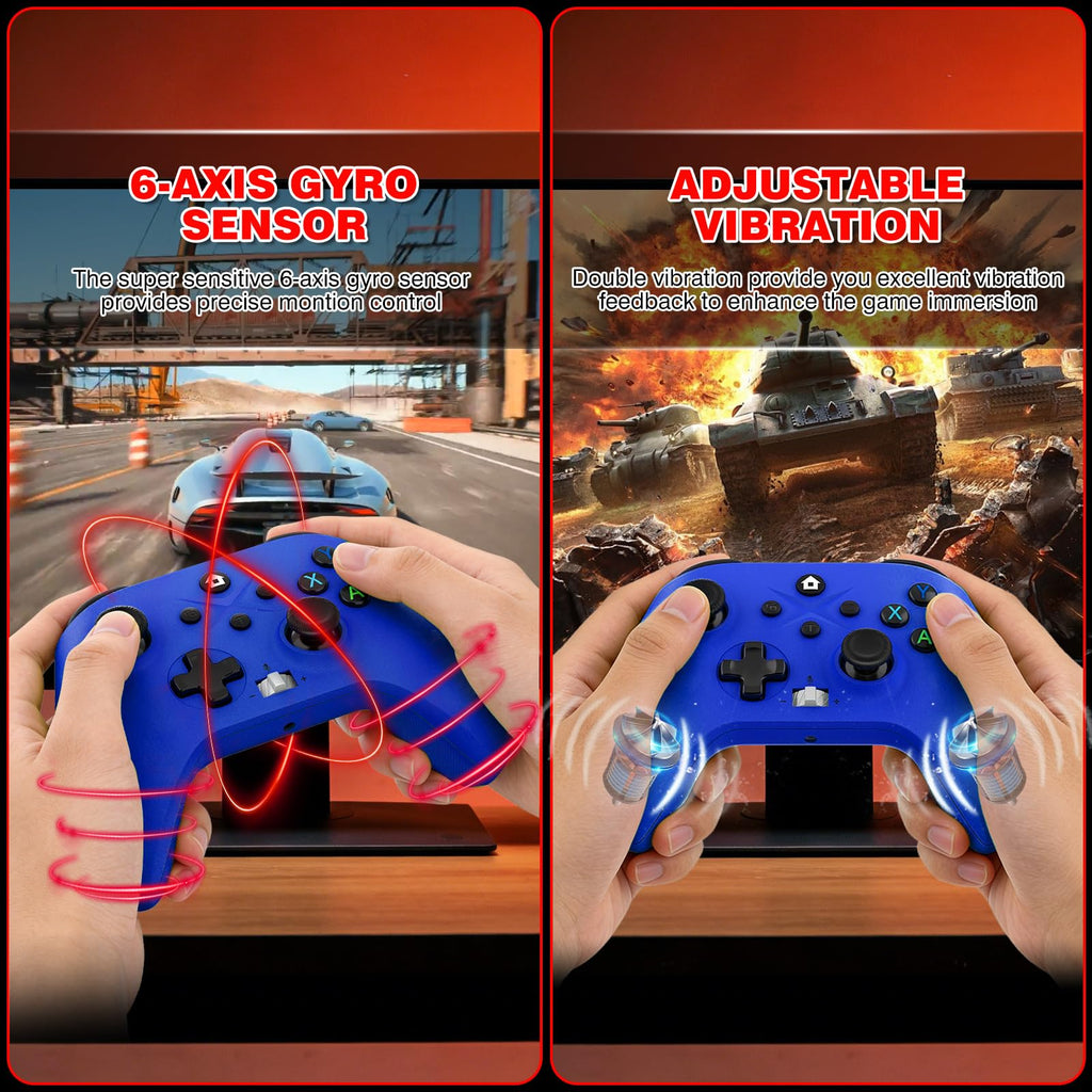 2 Pack Wireless Controller with Turbo Macro Hall Trigger Dual Vibration 3.5mm Audio Jack Built-in Battery 2.4GHz Adapter J8404