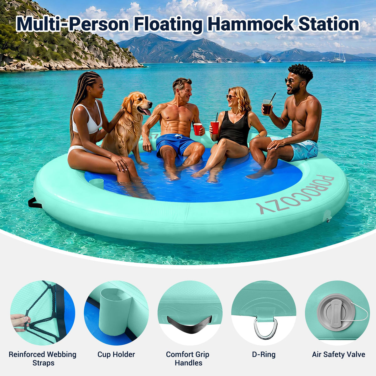 Inflatable Water Hammock with Cup Holders J205