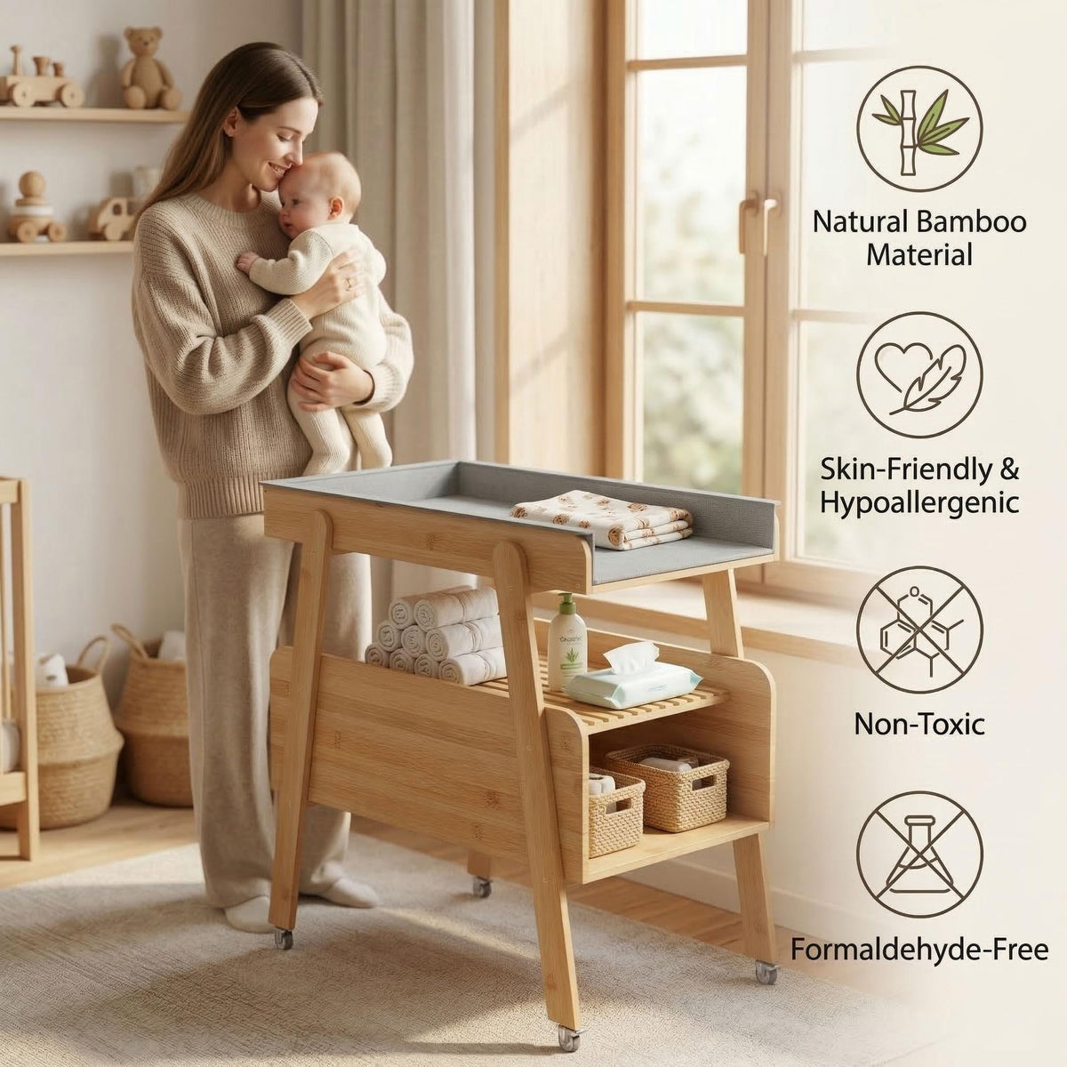 Flat Top Diaper Changing Station with Wheels and Changing Pad Z4199