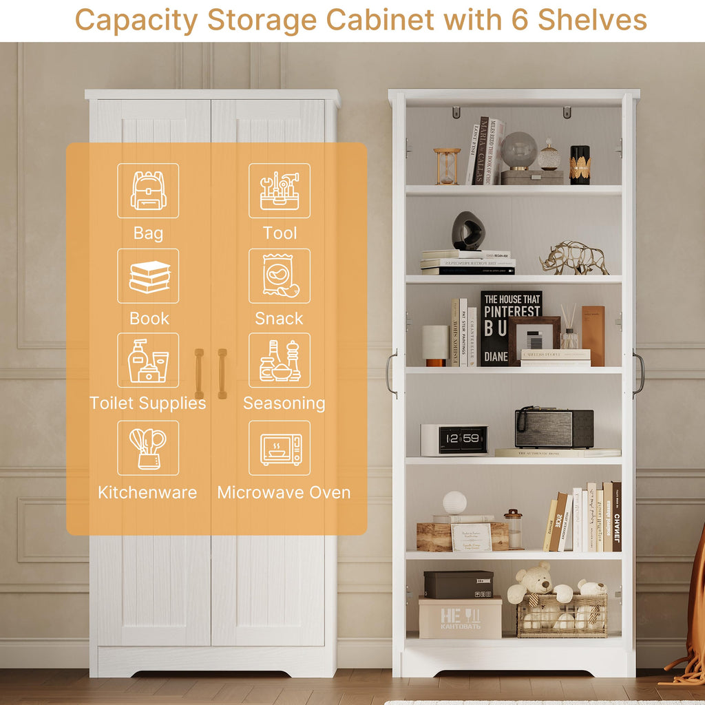 70" Tall Wood Storage Cabinet with 6 Adjustable Shelves G43745