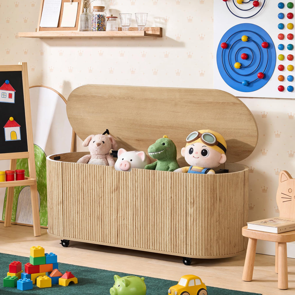 Natural Fluted Storage Bench with 4 Wheels W69135