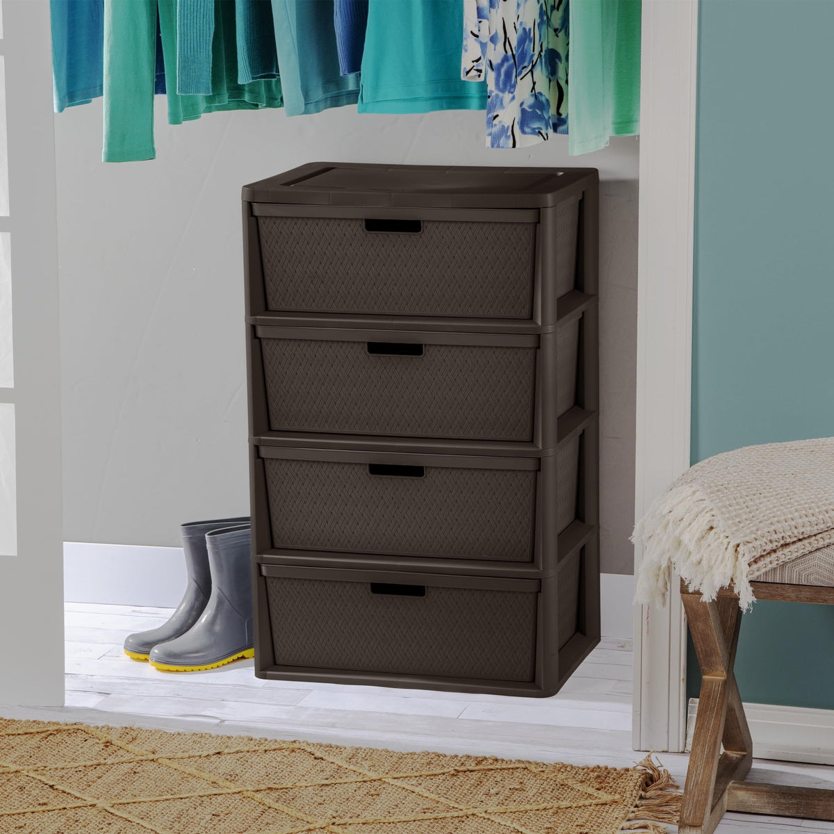 Brown 4 Drawer Plastic Storage Tower U2191