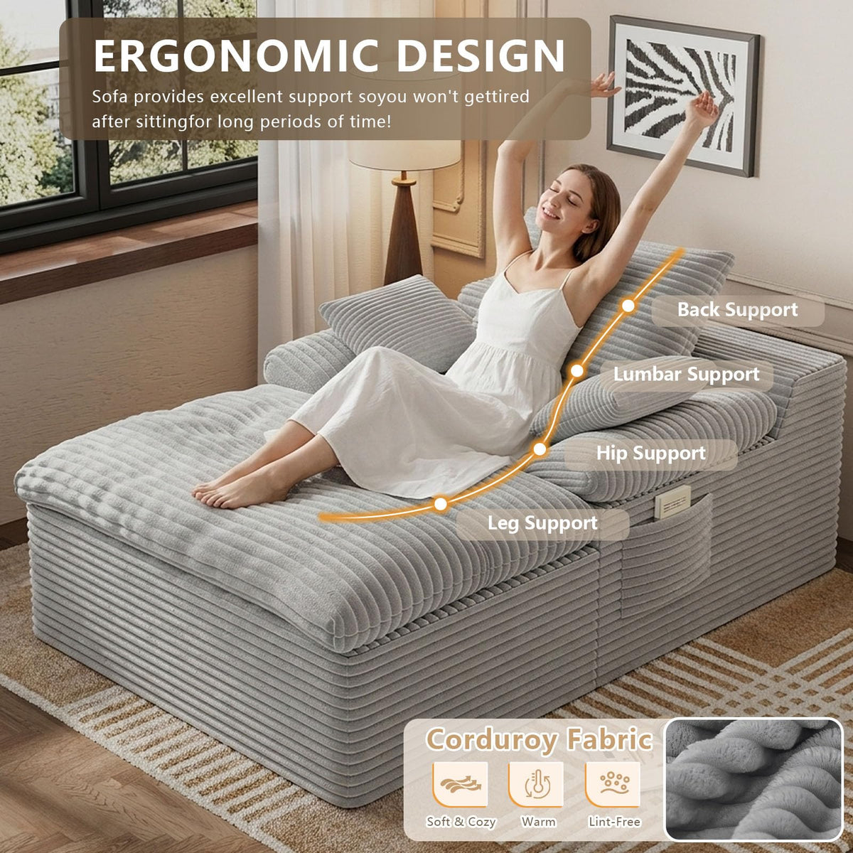 67" Oversized Corduroy Chaise Lounge Q938