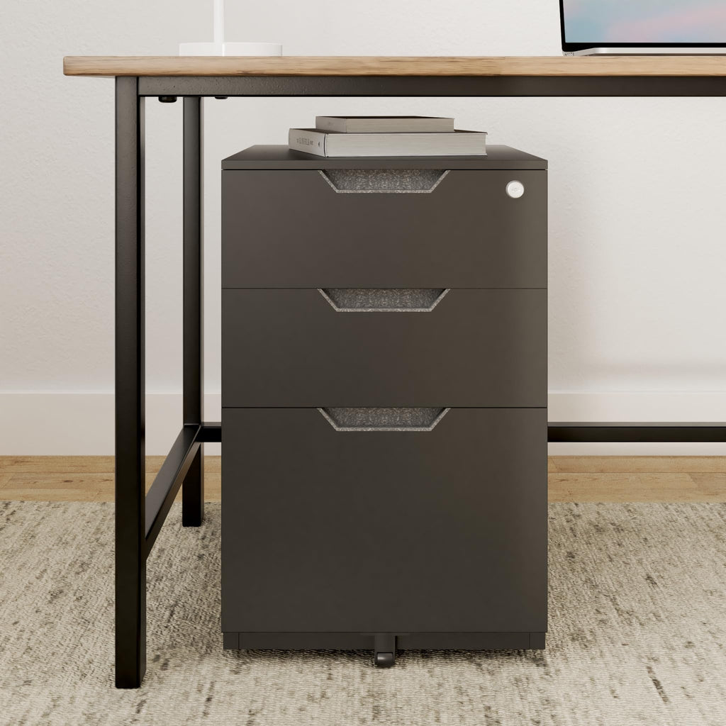 3-Drawer Black Mobile File Cabinet with Lock D4810