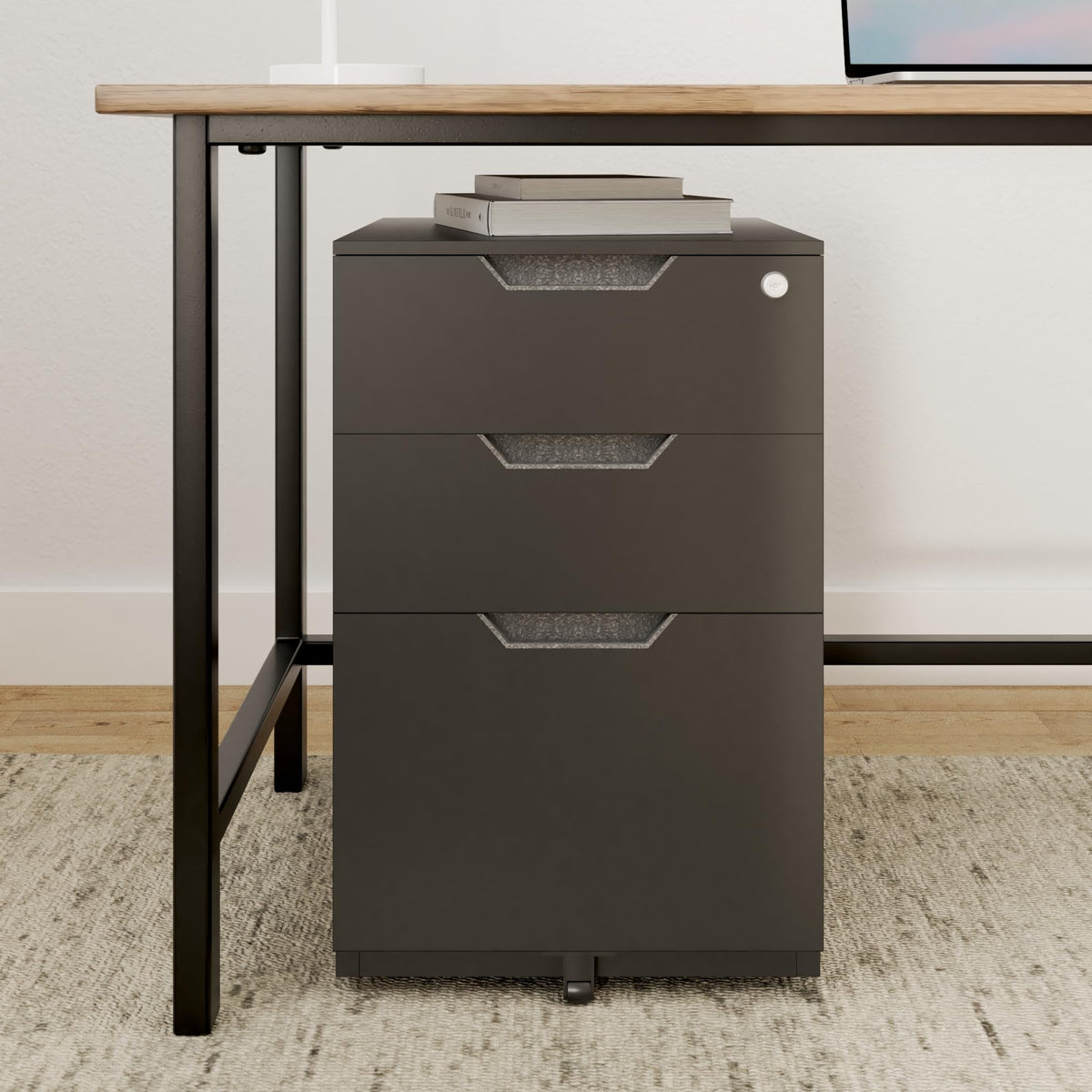 3-Drawer Black Mobile File Cabinet with Lock D4810