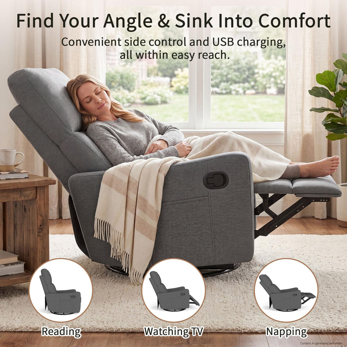 Gray Swivel Rocker Recliner Chair N49988