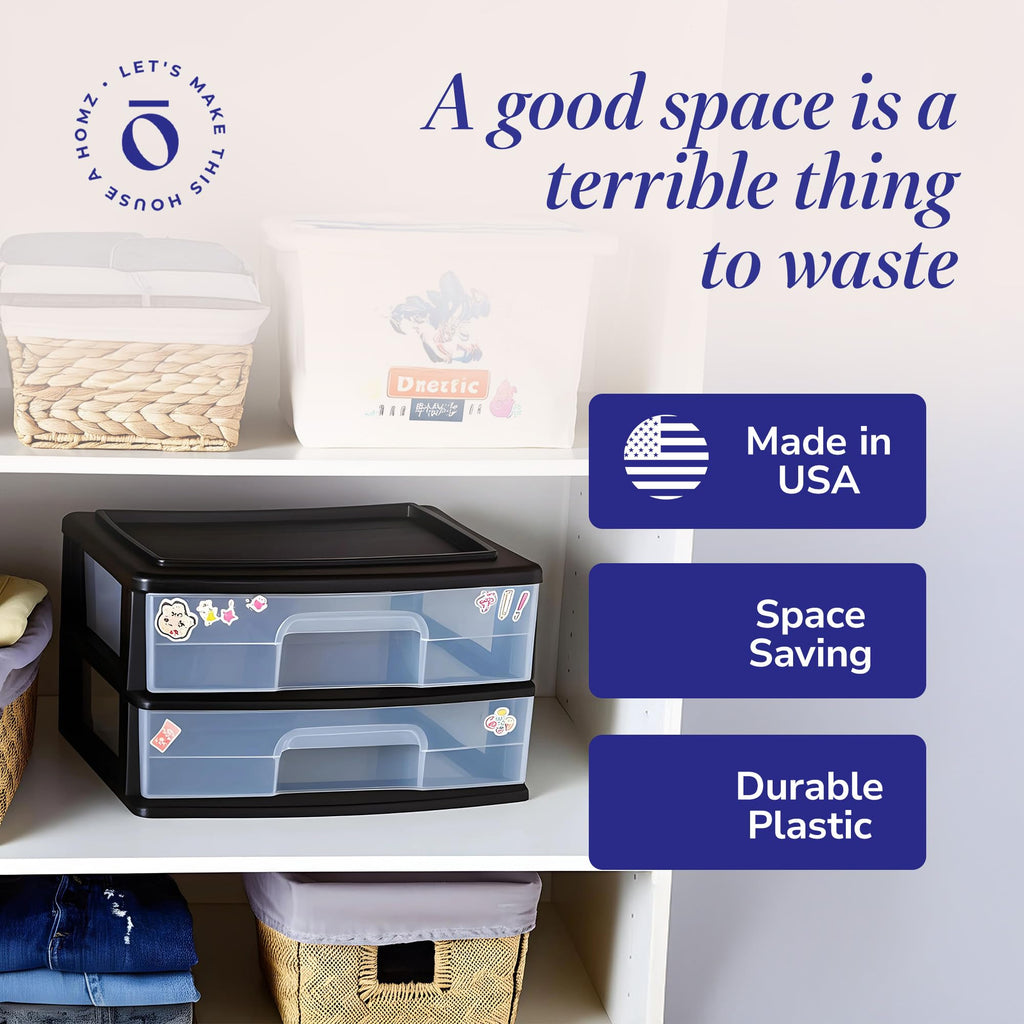 2-Tier Black Storage Drawer Tower, 2 Pack W34465
