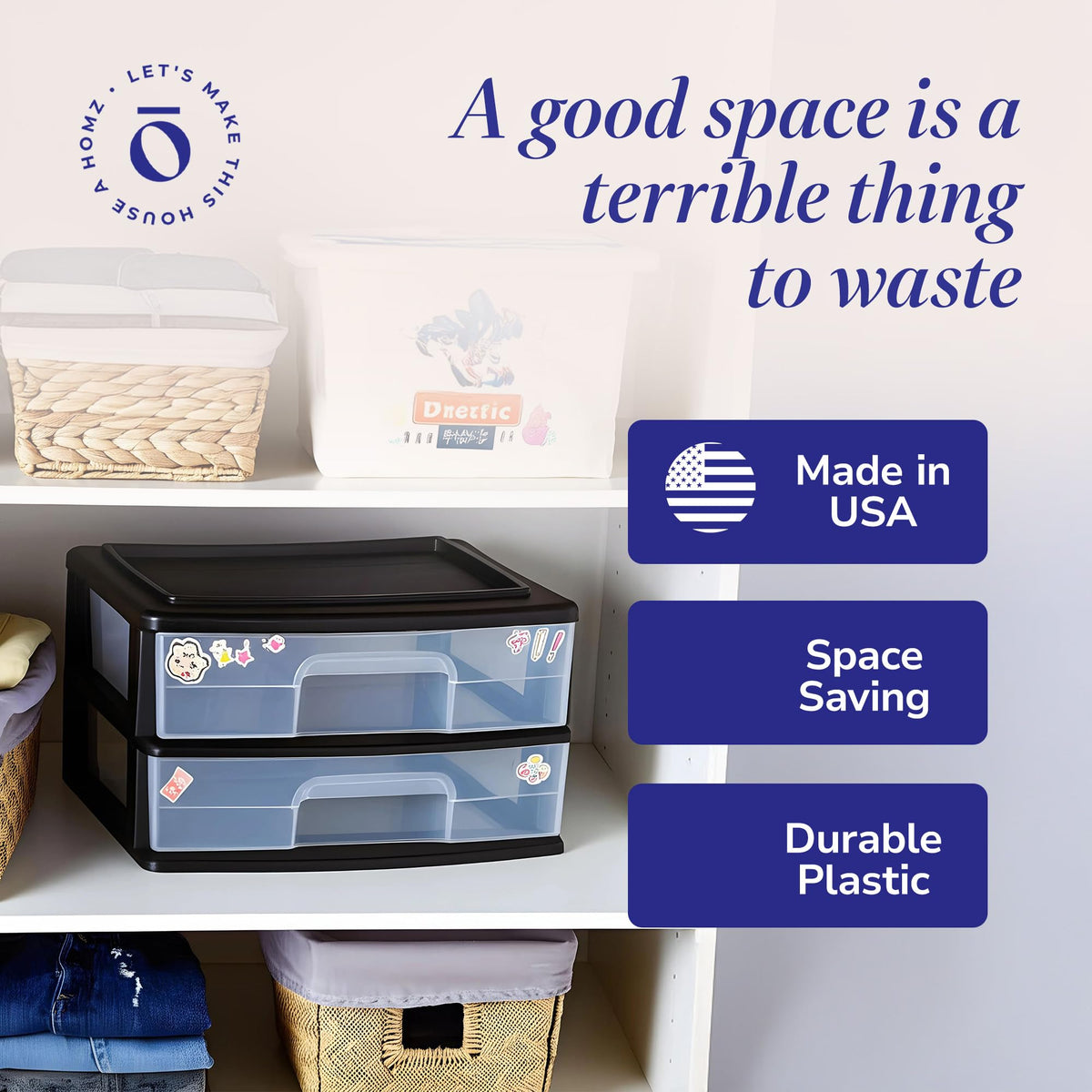 2-Tier Black Storage Drawer Tower, 2 Pack W34465