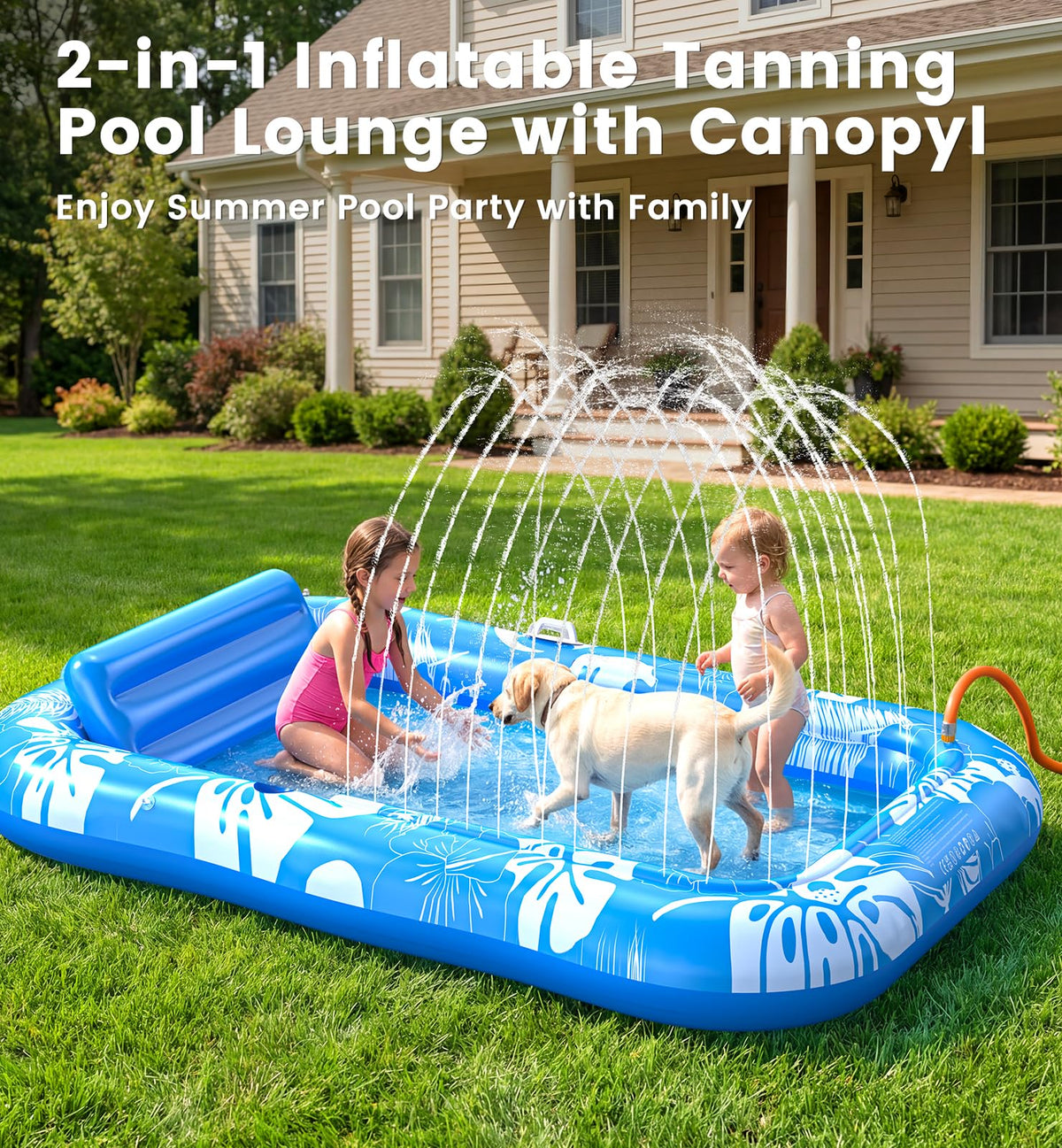 Inflatable Tanning Pool Lounger Float with Sprinkler, Pillow & Cup Holder L324