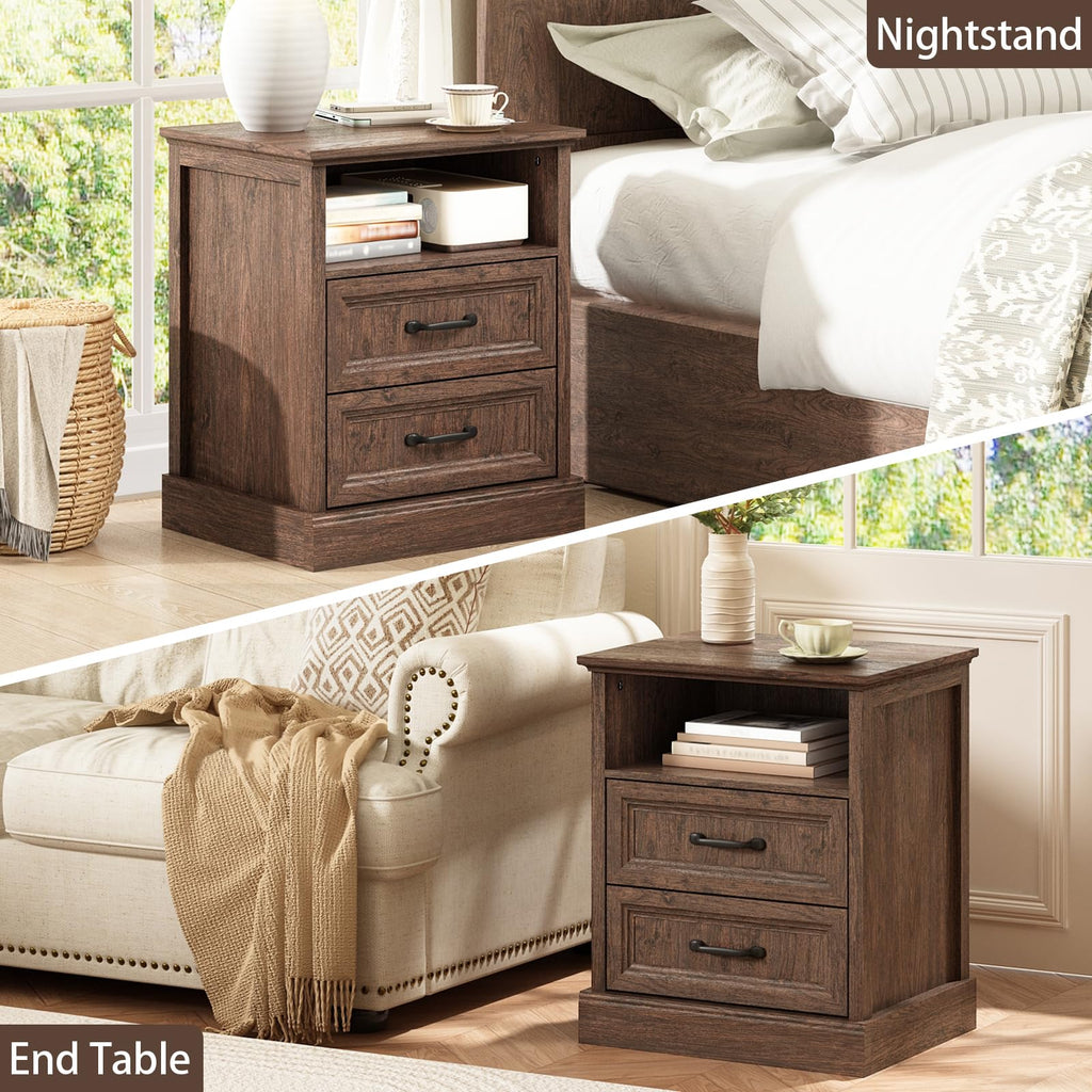 Brown 2 Drawer Nightstand Set of 2 N13178