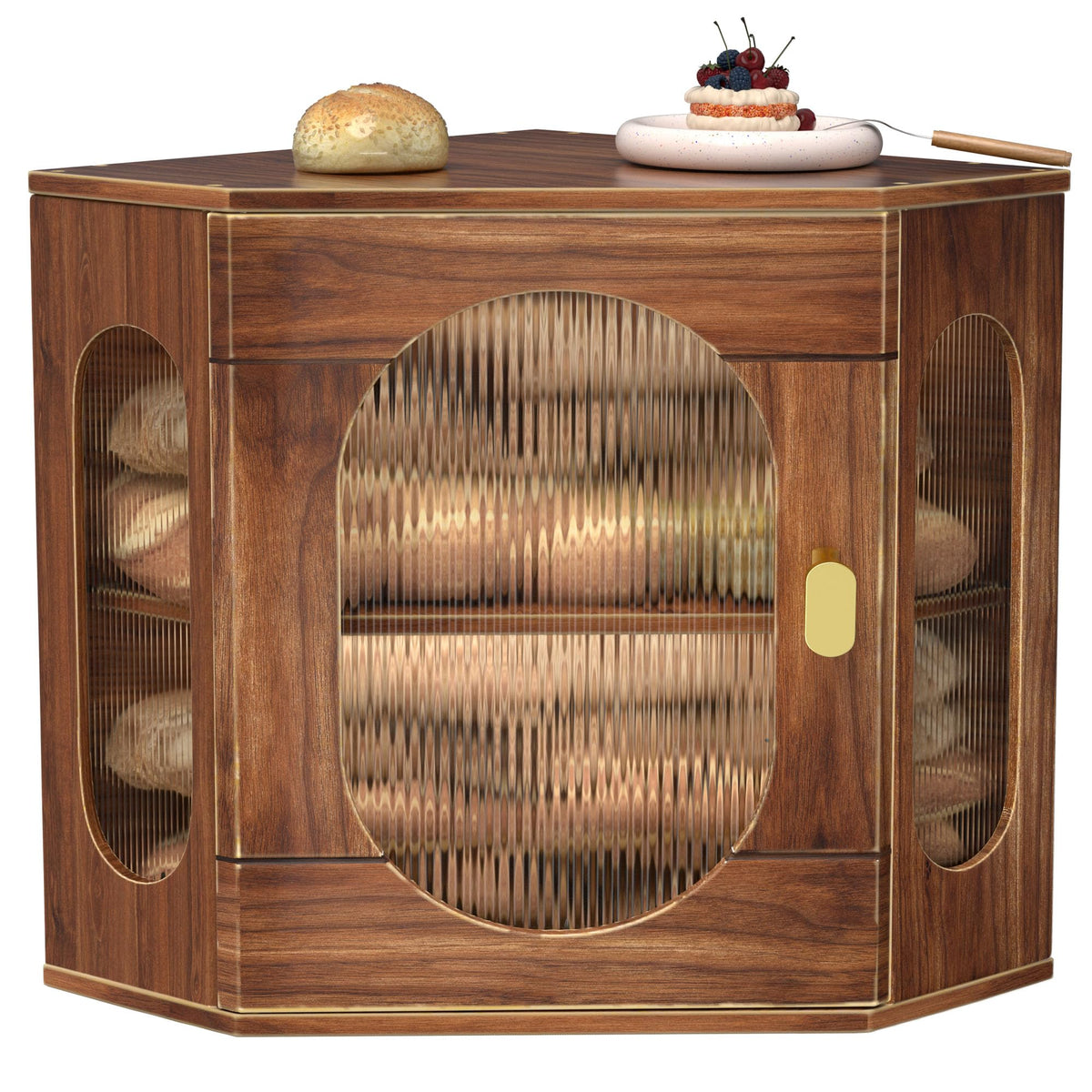 Large Wooden Double Layer Bread Box with Acrylic Window H8204