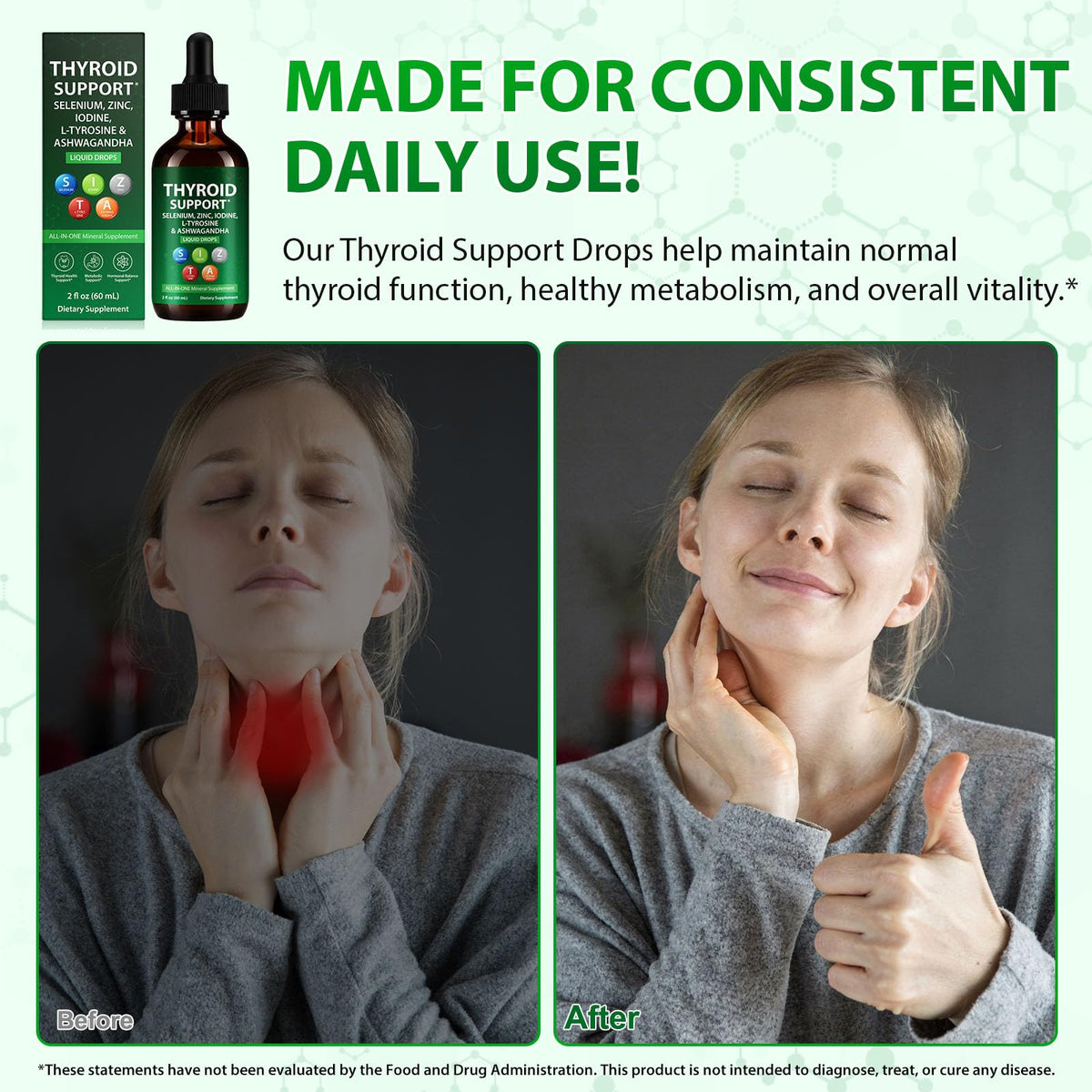 Iodine Selenium Zinc Ashwagandha L-Tyrosine Thyroid Support Liquid Drops 2 Fl Oz K56374