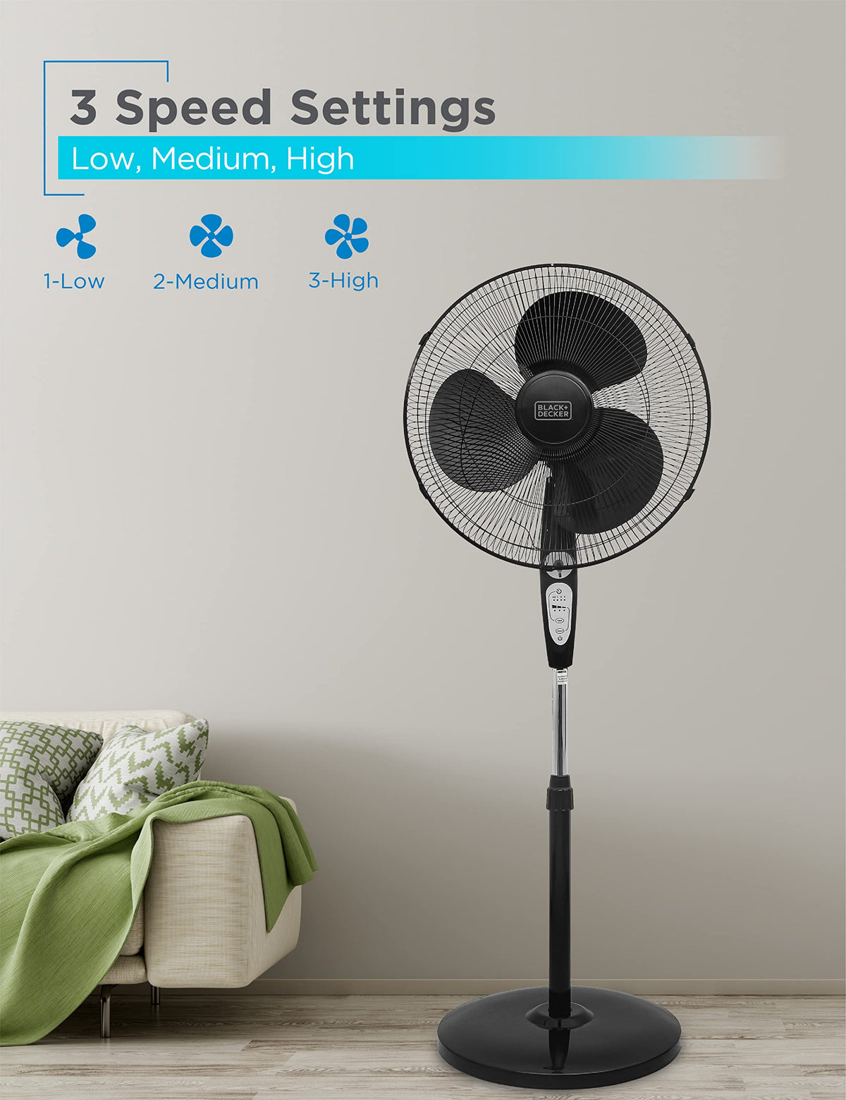 18" Oscillating Pedestal Fan with Remote, Black W878052