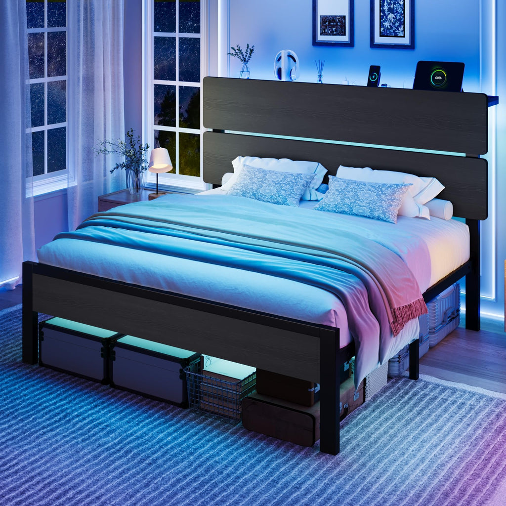 Full Size Bed Frame with Charging Station V87856